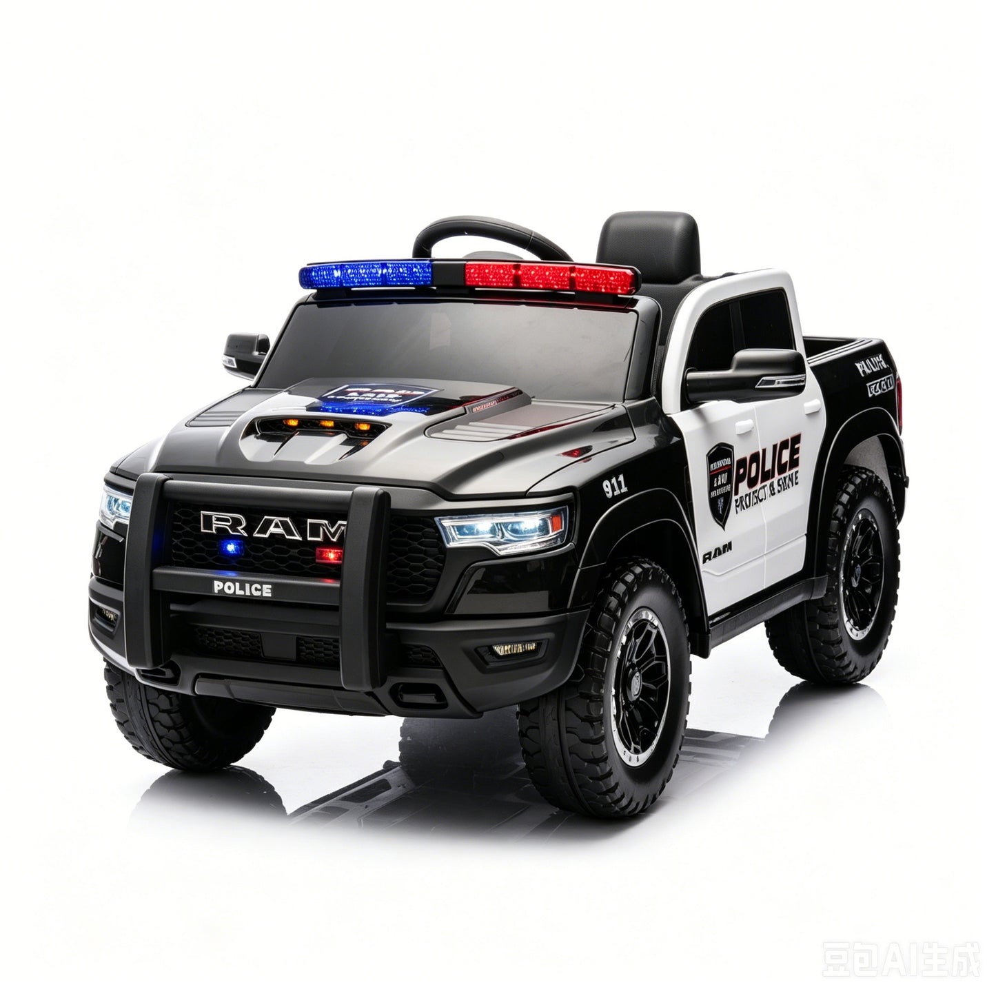 Police Car Ride on, SHINPT RAM1500 RHO Kids Electric Police Car with Parent Remote Control, 12V Powered Toddler Ride on Toy with Siren Lights, Single Seat, 1-3MPH Safe Speed for Boys Girls Ages 3-8
