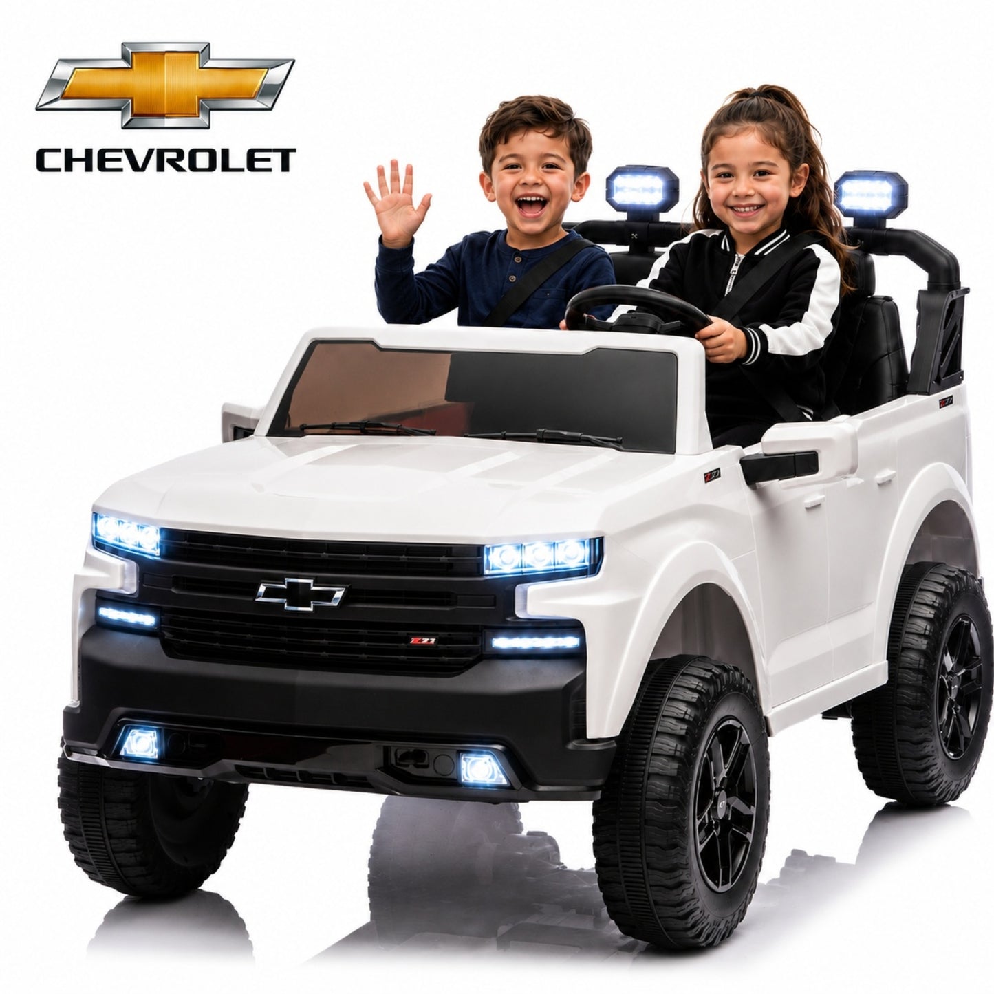 SHINPT 24V Ride on Car, Chevrolet Silverado Licensed, 2 Seater Electric Truck for Kids, Remote Control, 3-Speed, Safety Belt, Bluetooth Music, LED Headlights, Battery Power, Ages 3+, 46.30lbs, Pink
