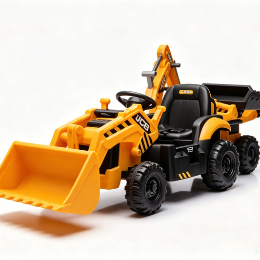 SHINPT Ride on Excavator, JCB, 24V Dual Motors,  Digger Ride on Toy, Front Loader & Backhoe, Remote Control Construction Toy, Yellow, for Toddler Boys 3-5 Years Old