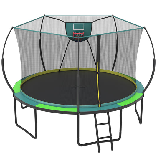 SHINPT 12ft Trampoline for Kids, Outdoor Trampoline with Basketball Hoop, Recreational Trampolines with 6 Curved Poles, Heavy Duty Trampoline with No-gap Design, Kids's Play Ground Outdoor