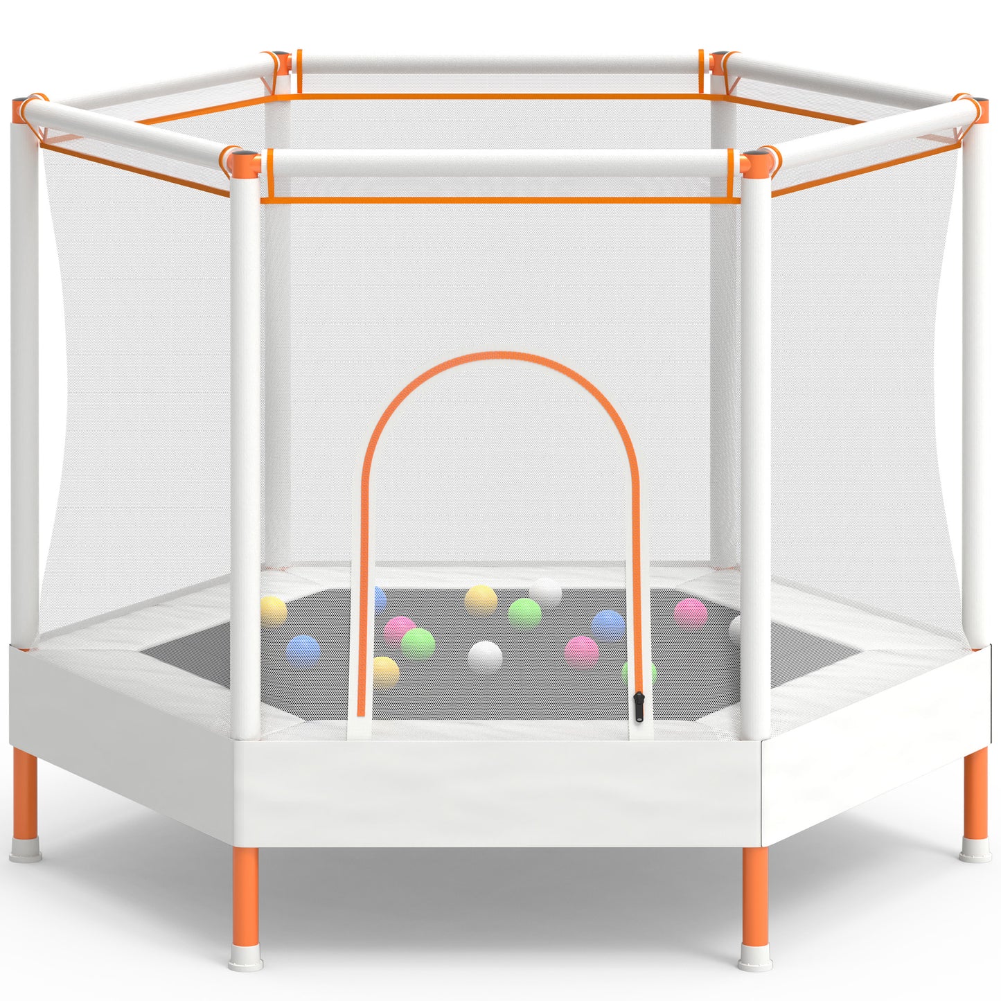 55" Toddler Trampoline with Enclosure Net & Ocean Balls, SHINPT Kids Trampoline for Toddlers Ages 3+, Indoor Trampoline with No Gap Design, Small Trampoline for Kids Room, Living Room, Ideal Gift
