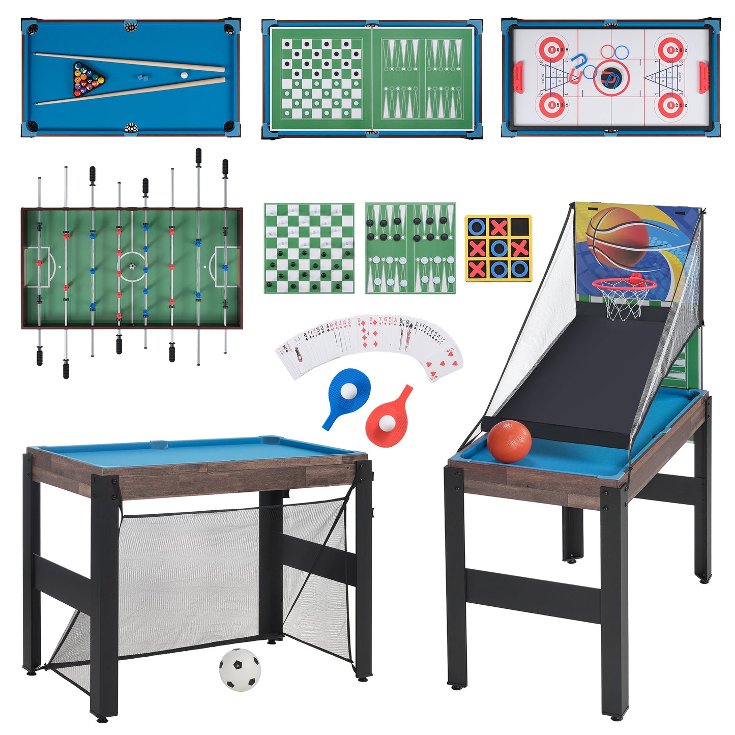 SHINPT 16-in-1 Multi-Game Table for Kids & Adults, 48" Compact Combo Game Set with Foosball, Billiards, Ping Pong, Air Hockey – Perfect for Game Room, Backyard & Family Gatherings