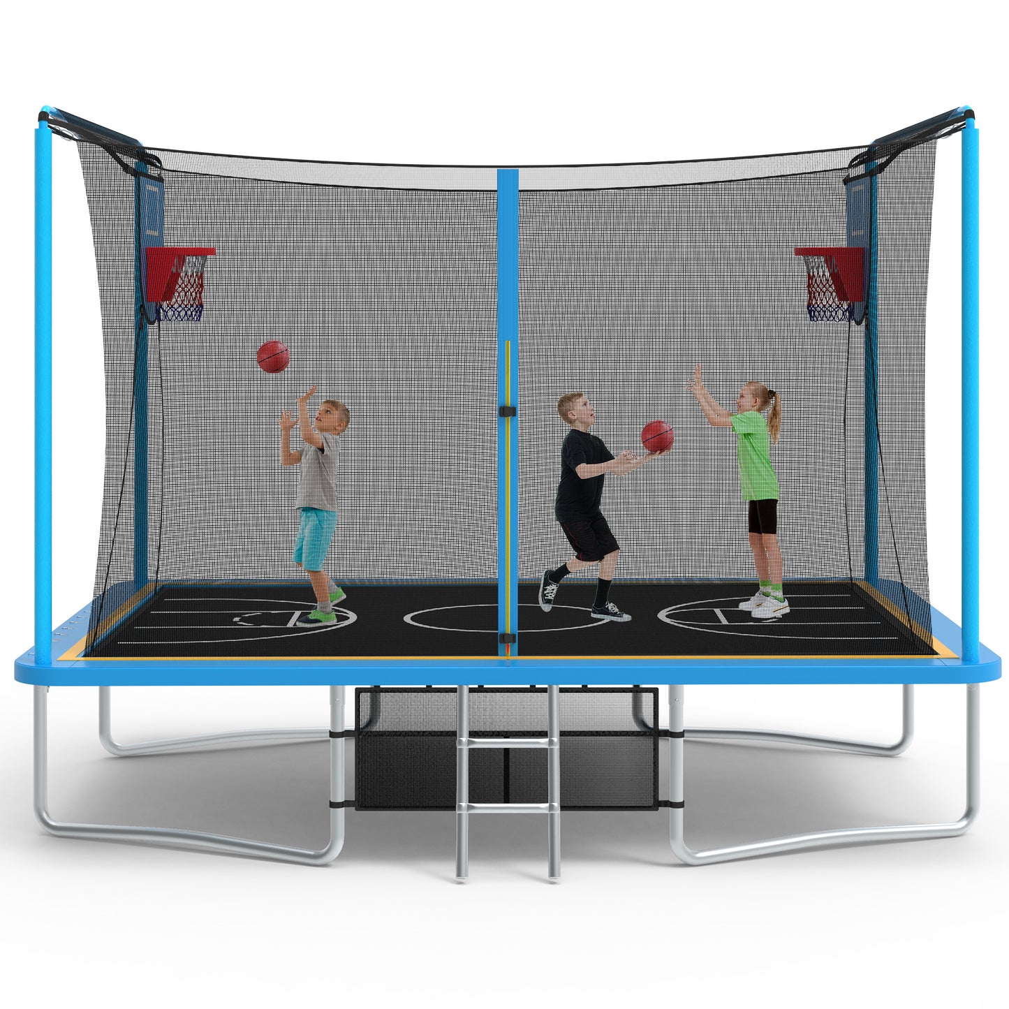 SHINPT 8 ×12 ft Rectangle Trampoline for Kids and Adult, Rectangular trampoline with 2 Basketball Hoops, Outdoor Big Trampoline with 360 Degree Safety Net, Square Trampoline with 4 W-Legs