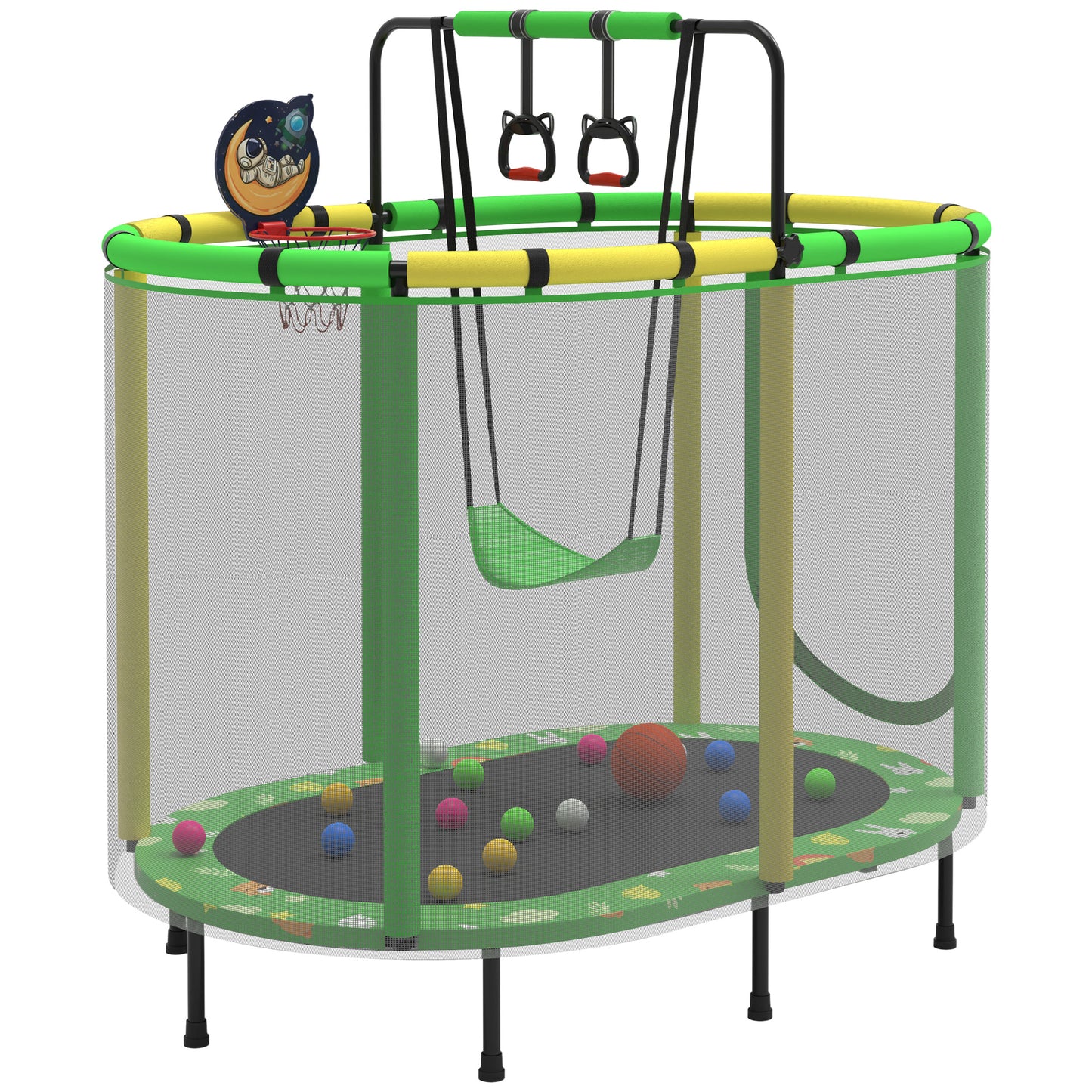 60" Trampoline for Kids Age3-12 with Basketball Hoop, SHINPT Recreational Trampolines with Safety Enclosure Net, Mini Outdoor Trampoline with Swing, Easy Assembly, Outdoor, Indoor