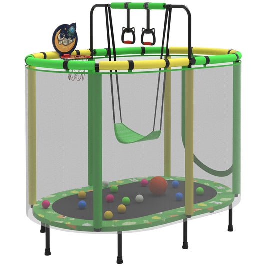 60" Trampoline for Kids Age3-12 with Basketball Hoop, SHINPT Recreational Trampolines with Safety Enclosure Net, Mini Outdoor Trampoline with Swing, Easy Assembly, Outdoor, Indoor