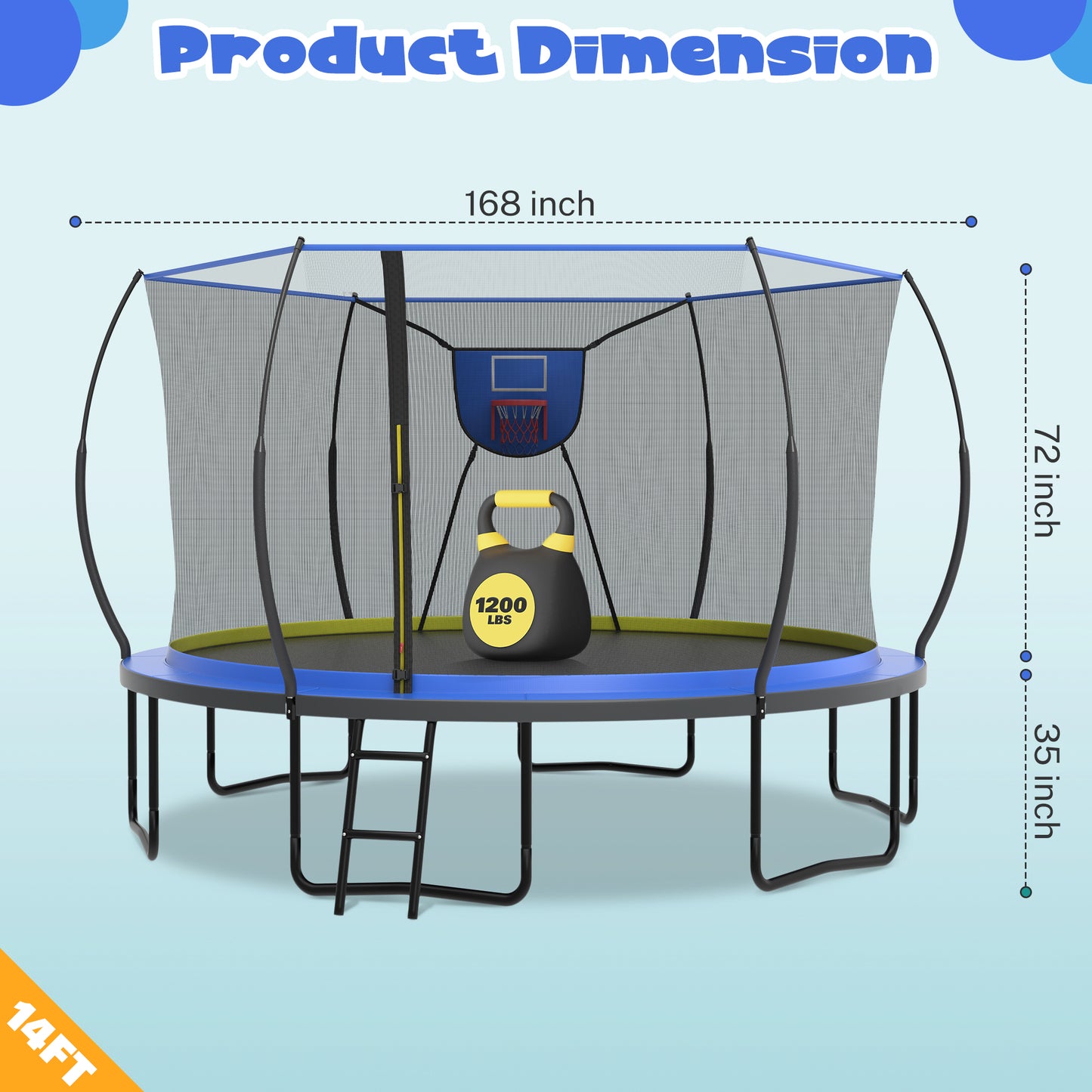 SHINPT 14ft Trampoline Outdoor, Big Trampoline with 360° Safety Net, Heavy Duty Trampoline for Kids and Adults, Kids Trampoline with 6 Curved Poles, Play Ground Outdoor, In Ground Trampoline