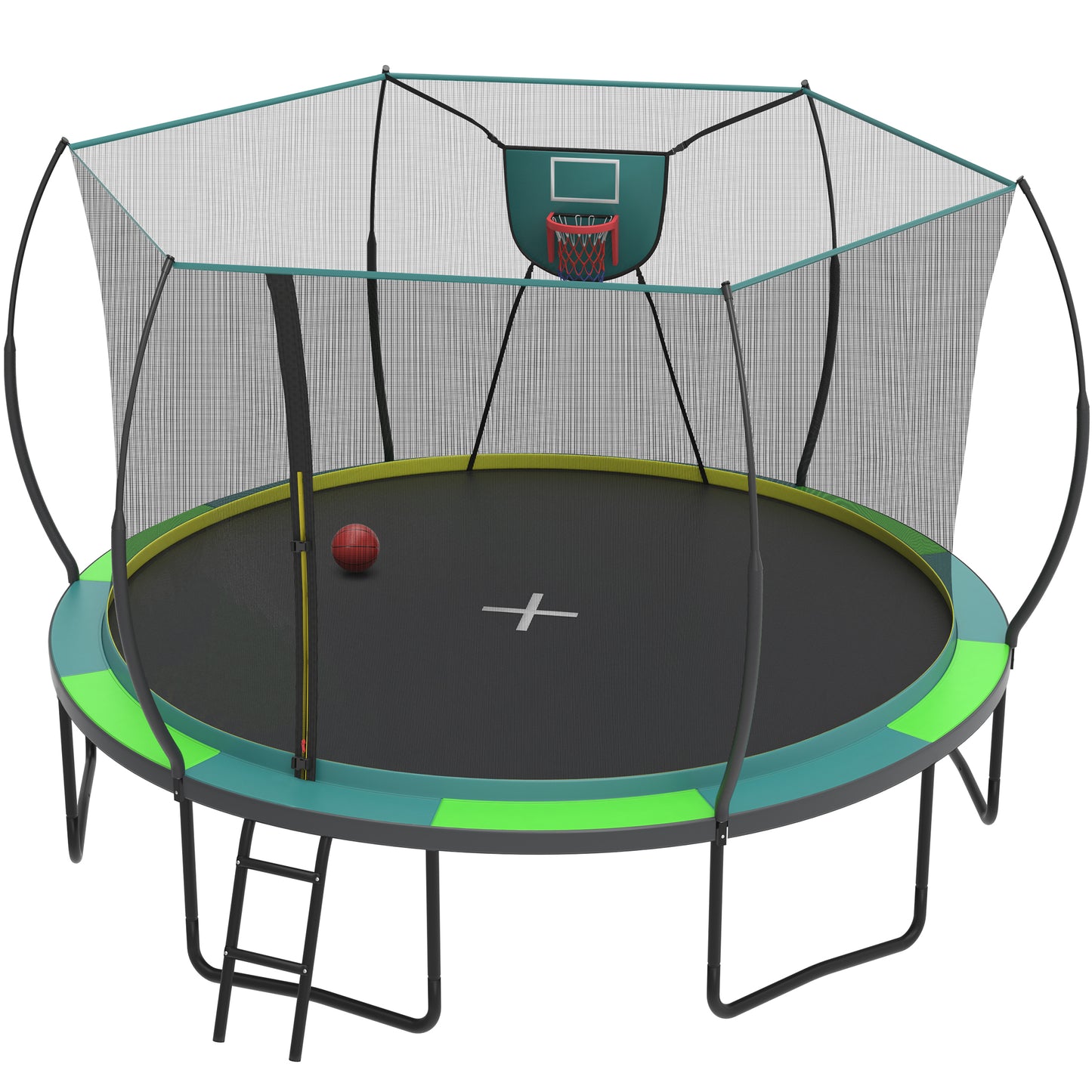 12FT Trampoline Outdoor with No-gap Design, SHINPT Trampoline for Kids Indoor, Outdoor Play Equipment with Basketball Hoop, Toddler Trampoline with Enclosure Net, Recreational Trampoline for Gift