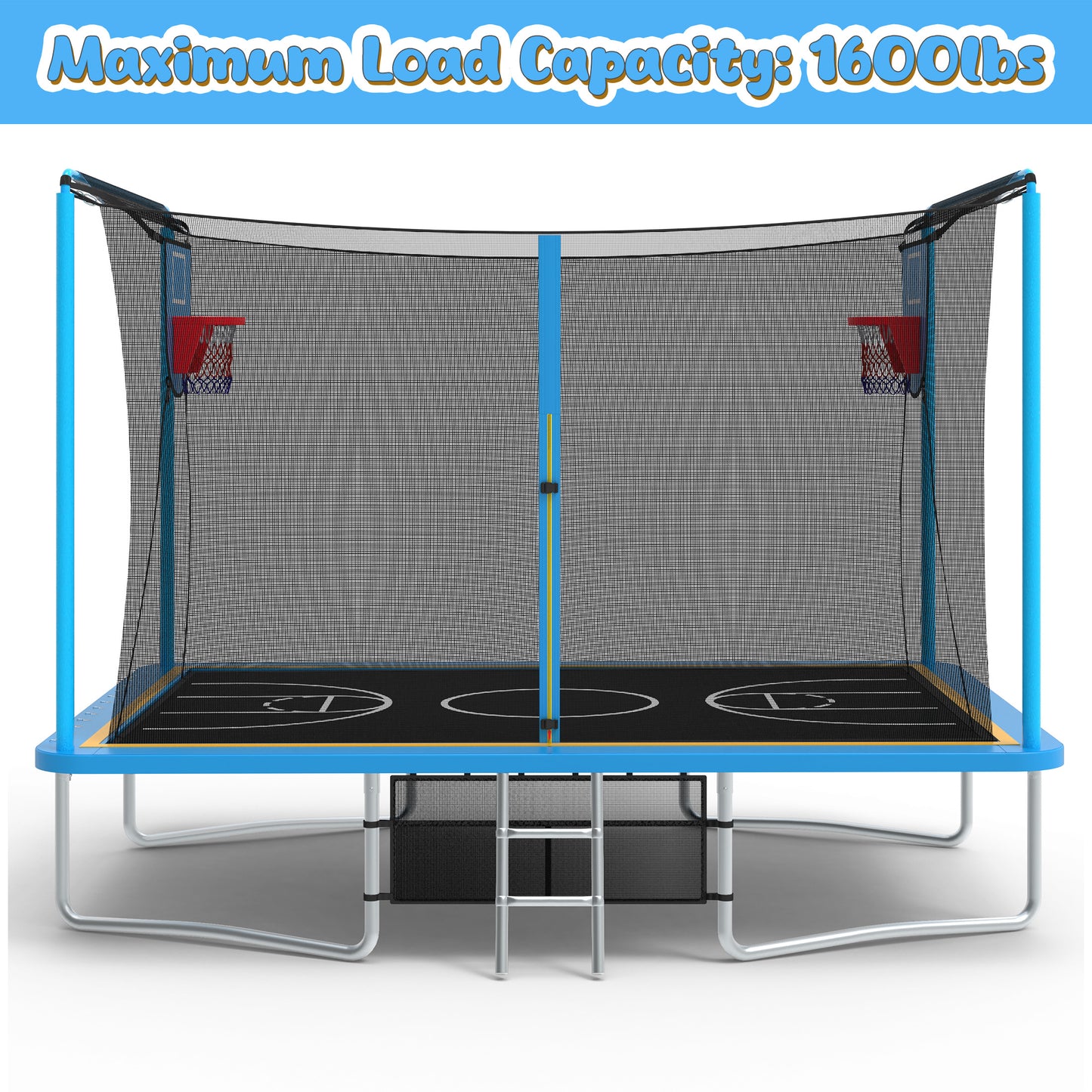 SHINPT 8 ×12 ft Rectangle Trampoline for Kids and Adult, Rectangular trampoline with 2 Basketball Hoops, Outdoor Big Trampoline with 360 Degree Safety Net, Square Trampoline with 4 W-Legs
