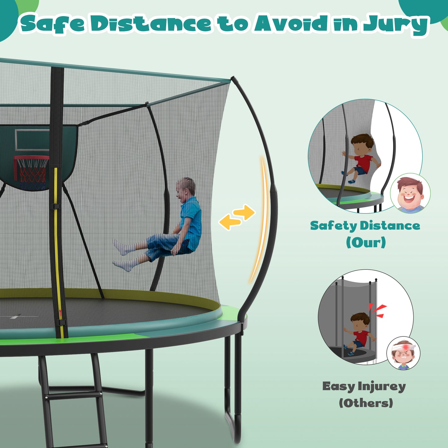 SHINPT 12ft Trampoline for Kids, Outdoor Trampoline with Basketball Hoop, Recreational Trampolines with 6 Curved Poles, Heavy Duty Trampoline with No-gap Design, Kids's Play Ground Outdoor
