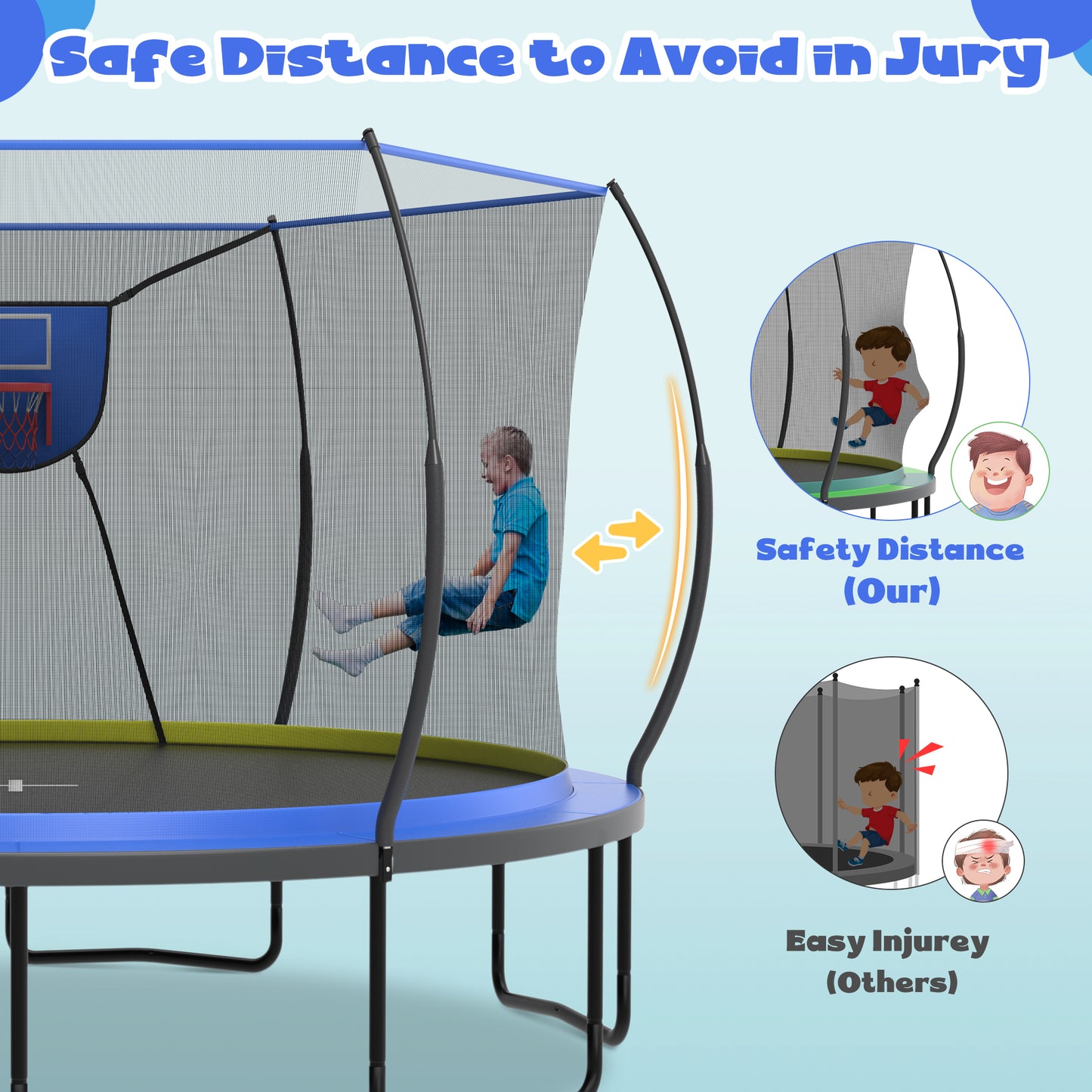 SHINPT 14ft Trampoline Outdoor, Big Trampoline with 360° Safety Net, Heavy Duty Trampoline for Kids and Adults, Kids Trampoline with 6 Curved Poles, Play Ground Outdoor, In Ground Trampoline