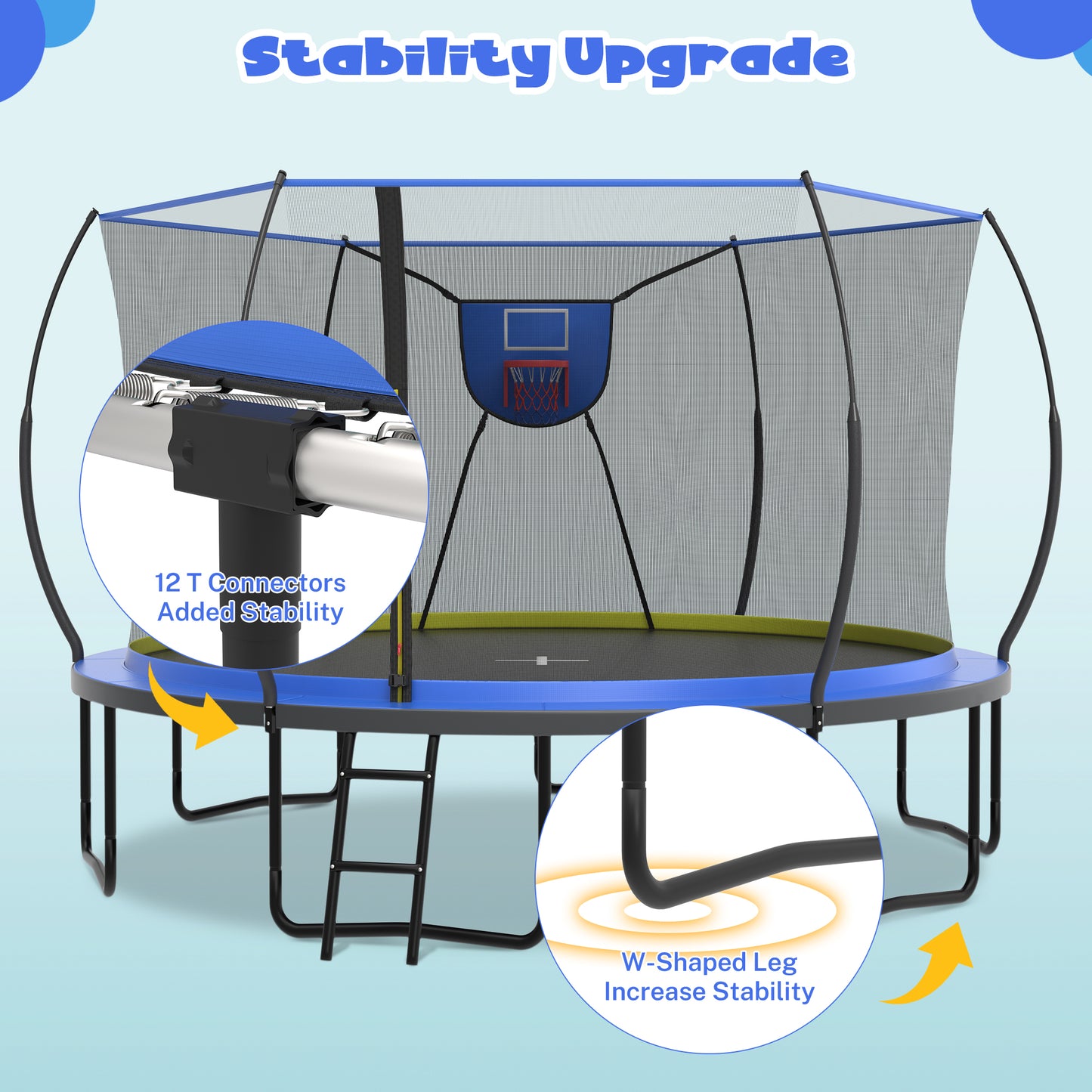 SHINPT 14ft Trampoline Outdoor, Big Trampoline with 360° Safety Net, Heavy Duty Trampoline for Kids and Adults, Kids Trampoline with 6 Curved Poles, Play Ground Outdoor, In Ground Trampoline