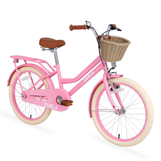 20 Inch Girls Bike for 7-10 Years Old Kids, SHINPT Kids Bicycle with Basket & Lightweight, Comfortable City Bikes with Rear Rack and Basket, Pink