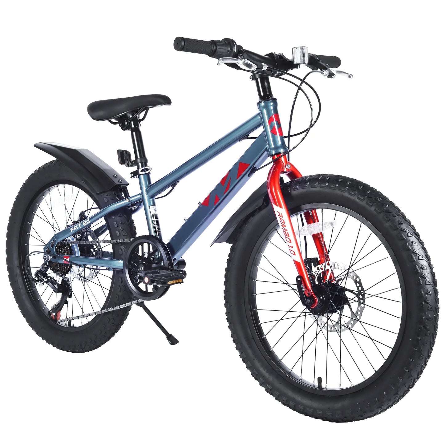 20 Inch Kids Bike, Kids' Bicycles with Double Disc Brakes, Shimano 7-Speed Kids Mountain Bike with Fat Tires, Kids Bicycle with Adjustable Seat, Girls Bike Boys Bike for Age 5 + Years