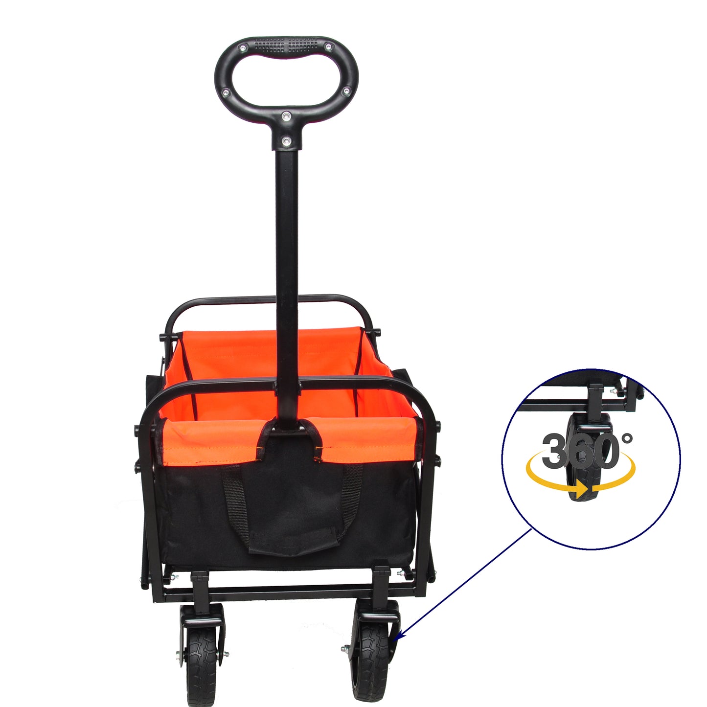 SHINPT Mini Wagon Cart with Wheel Foldable, Folding Wagons Carts with Silent Universal Wheels, Heavy Duty Utility for Shopping Beach Sports Fishing Camping, Orange and Black