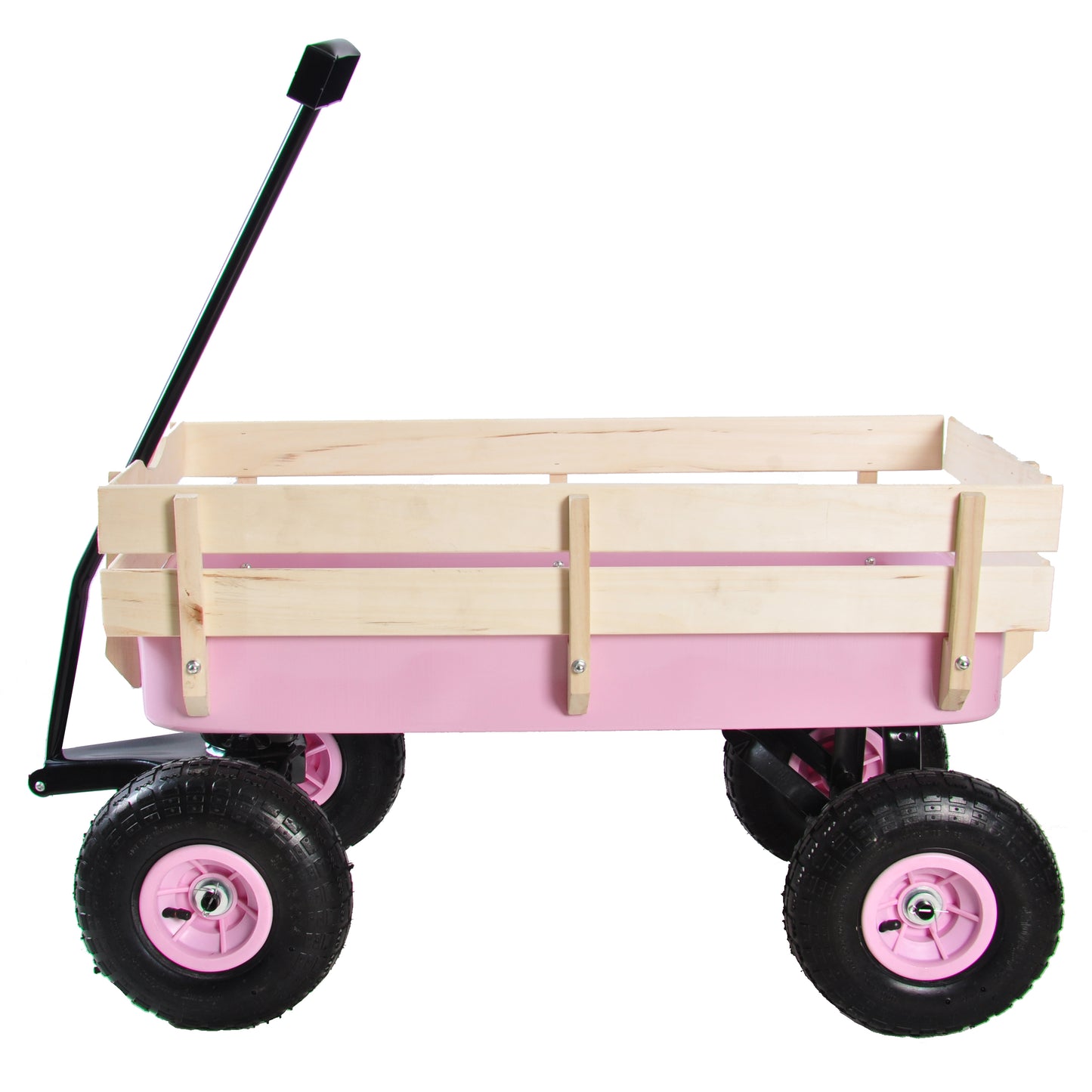 SHINPT Outdoor Wagon Cart with 4 Wheels, All Terrain Pulling Garden Carriage with Air Tires, Heavy Duty Utility with Wooden Railings for Shopping Beach Sports Fishing Camping