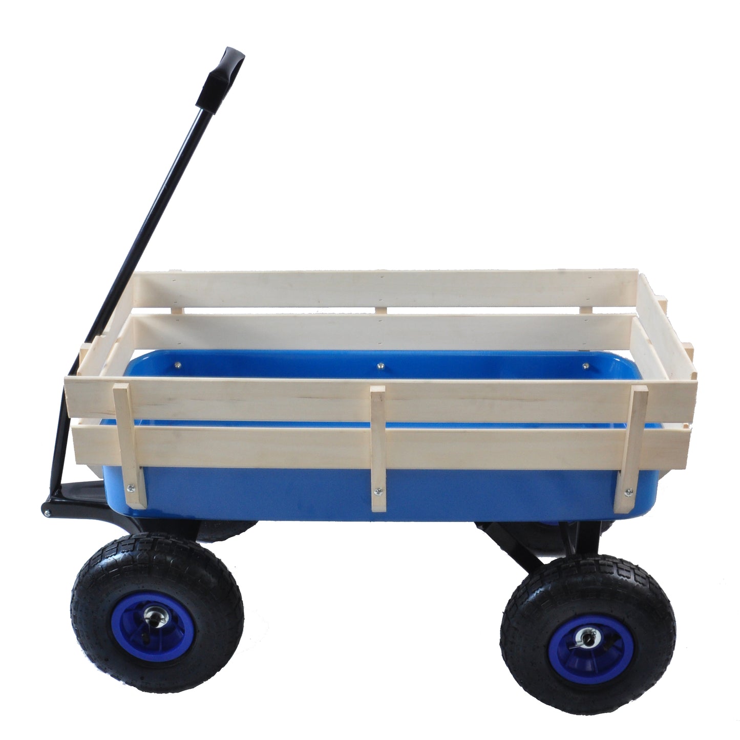 SHINPT Outdoor Wagon Cart with 4 Wheels, All Terrain Pulling Garden Carriage with Air Tires, Heavy Duty Utility with Wooden Railings for Shopping Beach Sports Fishing Camping