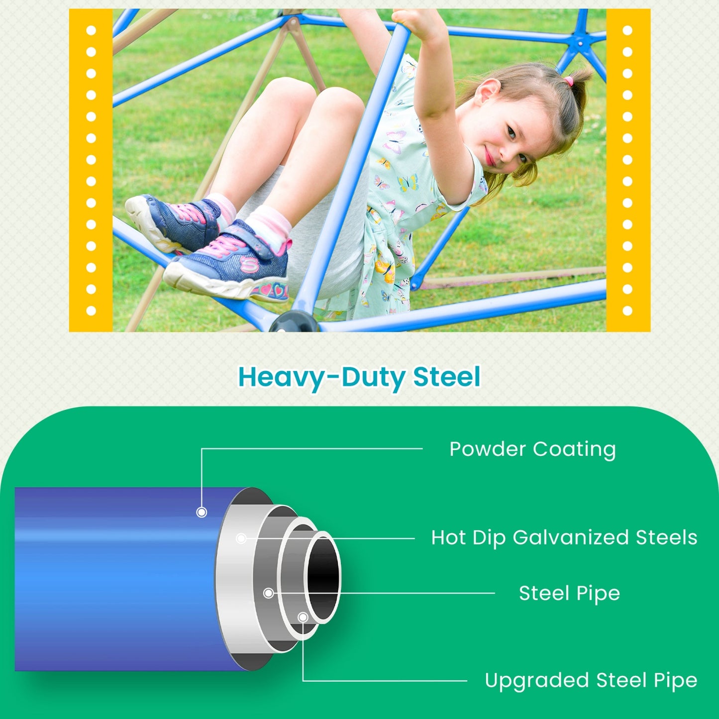 Climbing Dome for Kids Age 3-8, 13 ft Outdoor Jungle Gym with Rust & UV Resistant Steel, Geometric Playground Dome Climber Monkey Bars Climbing Tower for Backyard, Supporting 1000 LBS, Easy Assembly