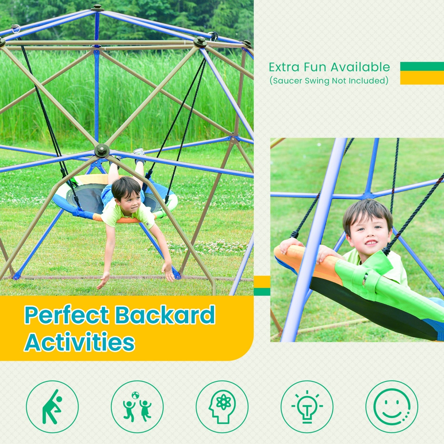 Climbing Dome for Kids Age 3-8, 13 ft Outdoor Jungle Gym with Rust & UV Resistant Steel, Geometric Playground Dome Climber Monkey Bars Climbing Tower for Backyard, Supporting 1000 LBS, Easy Assembly