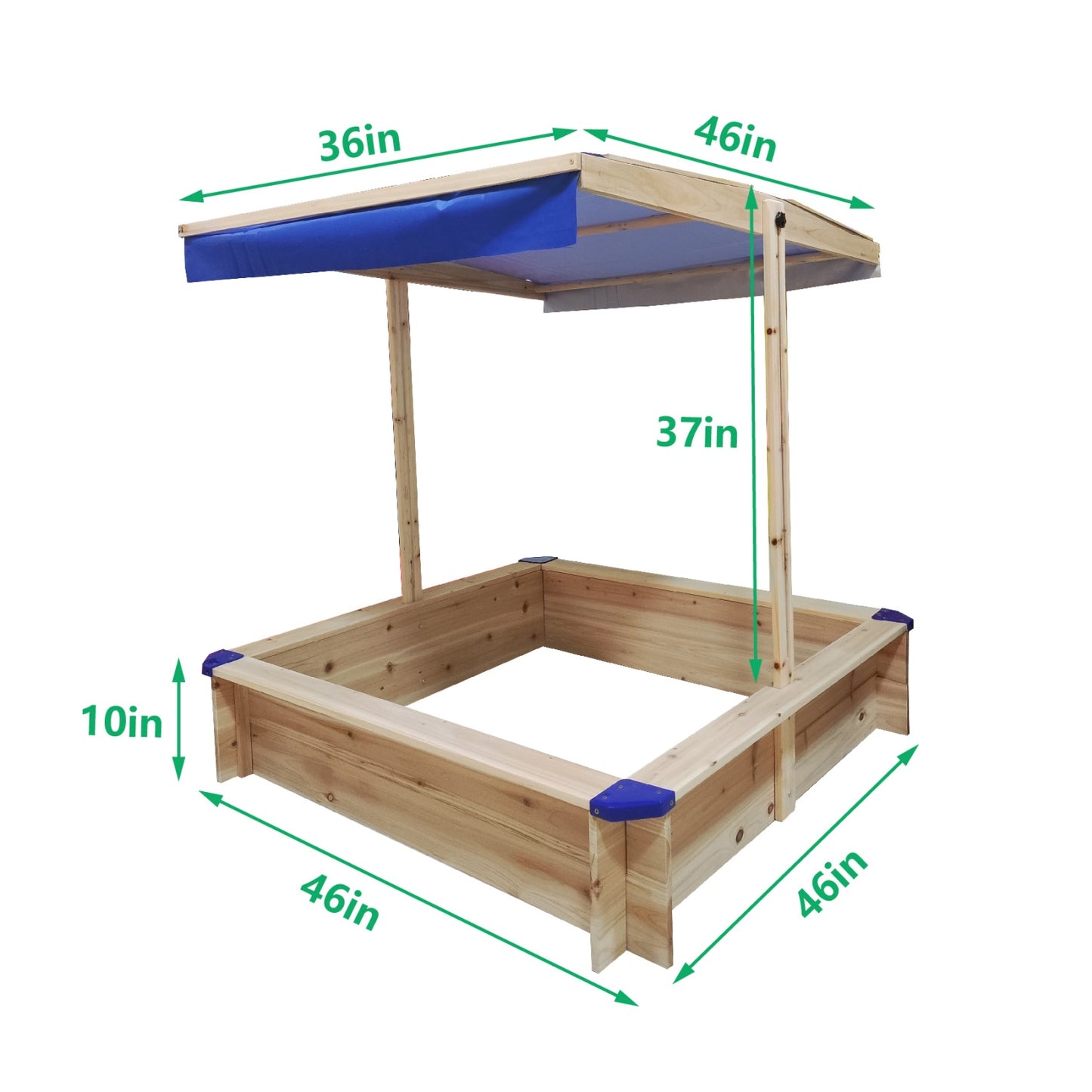 Kids Wooden Outdoor Sandbox with Adjustable Canopy, SHINPT Toddler Sandbox with UV-Resistant Canopy and Fabric Sandpit Cover, Children Outdoor Wooden Playset for Age 3-10, 45.3"L x 45.3"W x 46.5"H