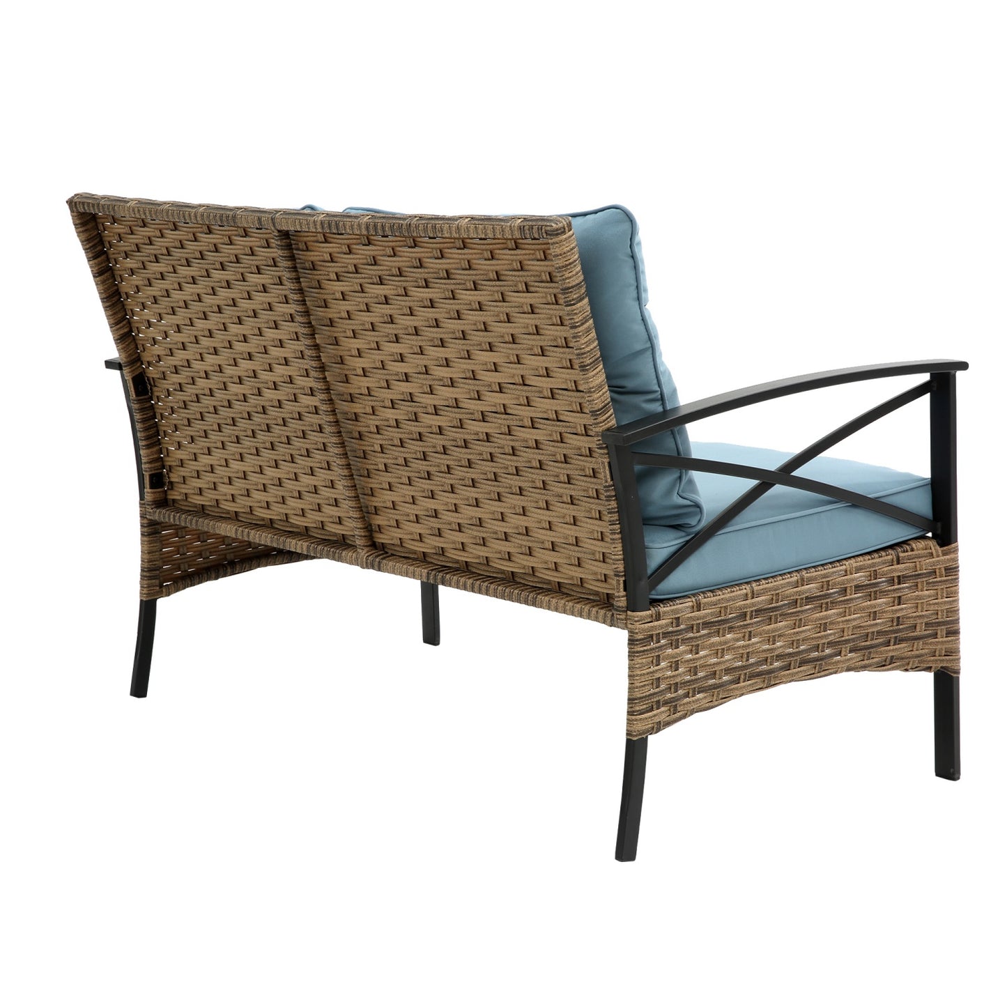 4-Piece Outdoor Patio Furniture Set, All-Weather Rattan Patio Furniture Set with Steel Coffee Table, Wicker Patio Furniture Set with Soft Cushions for Outside Balcony, Porch, Backyard, Yard, Garden