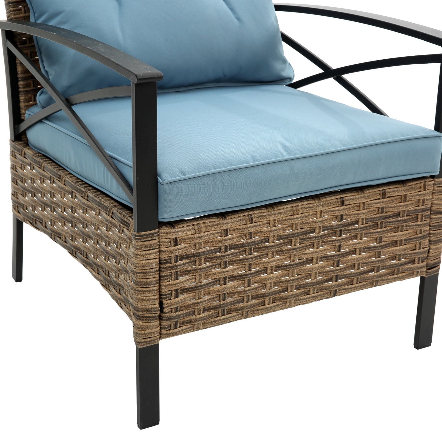 4-Piece Outdoor Patio Furniture Set, All-Weather Rattan Patio Furniture Set with Steel Coffee Table, Wicker Patio Furniture Set with Soft Cushions for Outside Balcony, Porch, Backyard, Yard, Garden