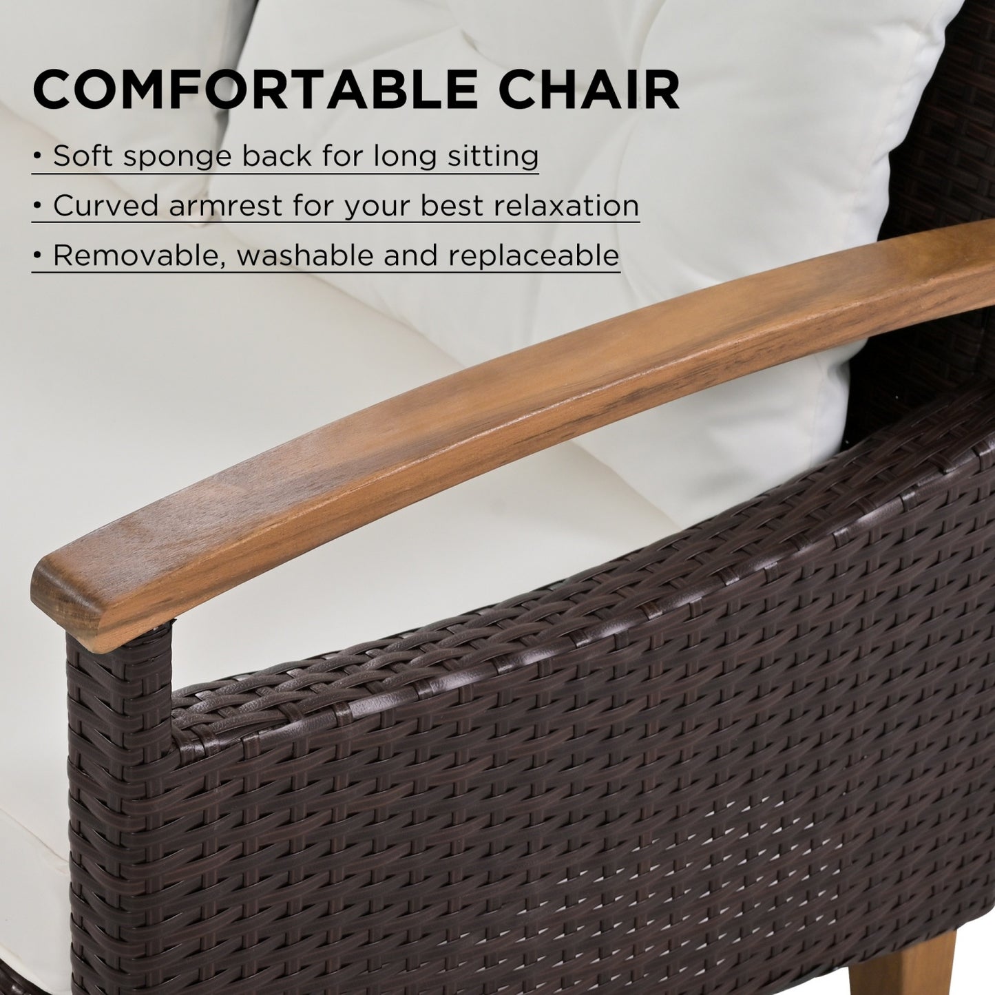 4 Piece Outdoor Patio Furniture Set, PE Rattan Wicker Sectional Set with UV-Resistant & Waterproof Cushions and Wood Table, All-Weather Rattan Patio Furniture Set for Outside Balcony Porch Backyard