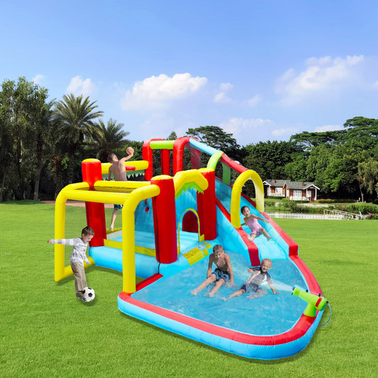 Inflatable Water Slide for Kids Backyard, SHINPT 7 in1 Water Park Bounce House with Slide, Water Gun, Climbing Wall, Inflatable Bounce House with Basketball, Football, Jumping Castle with Air Blower