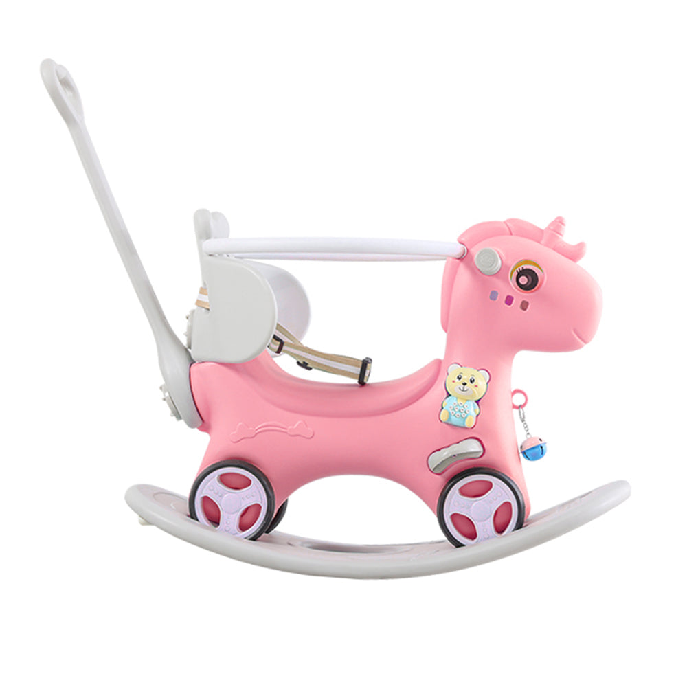 Rocking Horse for Toddlers, Balance Bike Ride On Toys with Push Handle, Backrest and Balance Board for Baby Girl and Boy, Unicorn Kids Riding Birthday