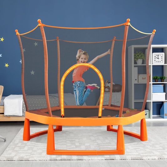6FT Outdoor & Indoor Toddler Trampoline with Enclosure Net, Ocean Balls and Pit Balls Included, Entertainment Lotus Trampoline for Backyard, Patio, Easy Assembly, Orange