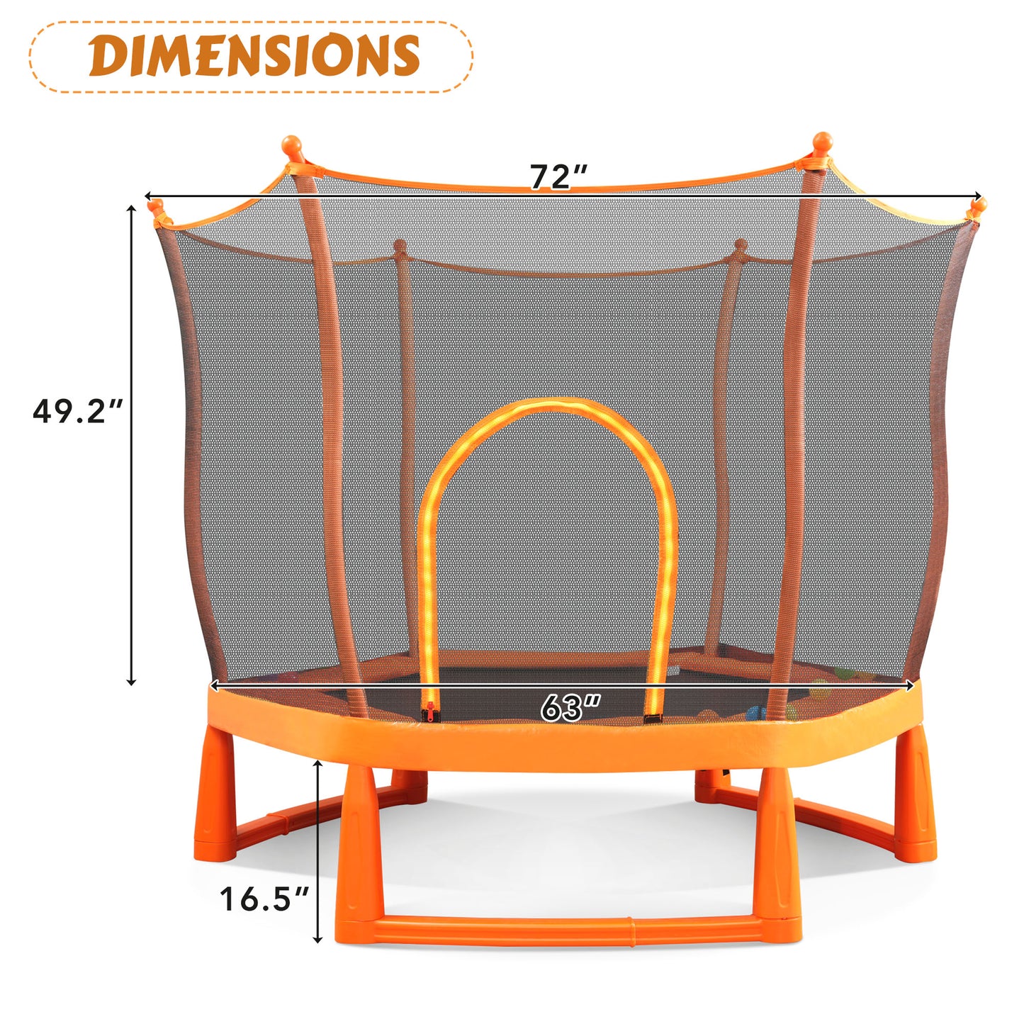 6FT Outdoor & Indoor Toddler Trampoline with Enclosure Net, Ocean Balls and Pit Balls Included, Entertainment Lotus Trampoline for Backyard, Patio, Easy Assembly, Orange