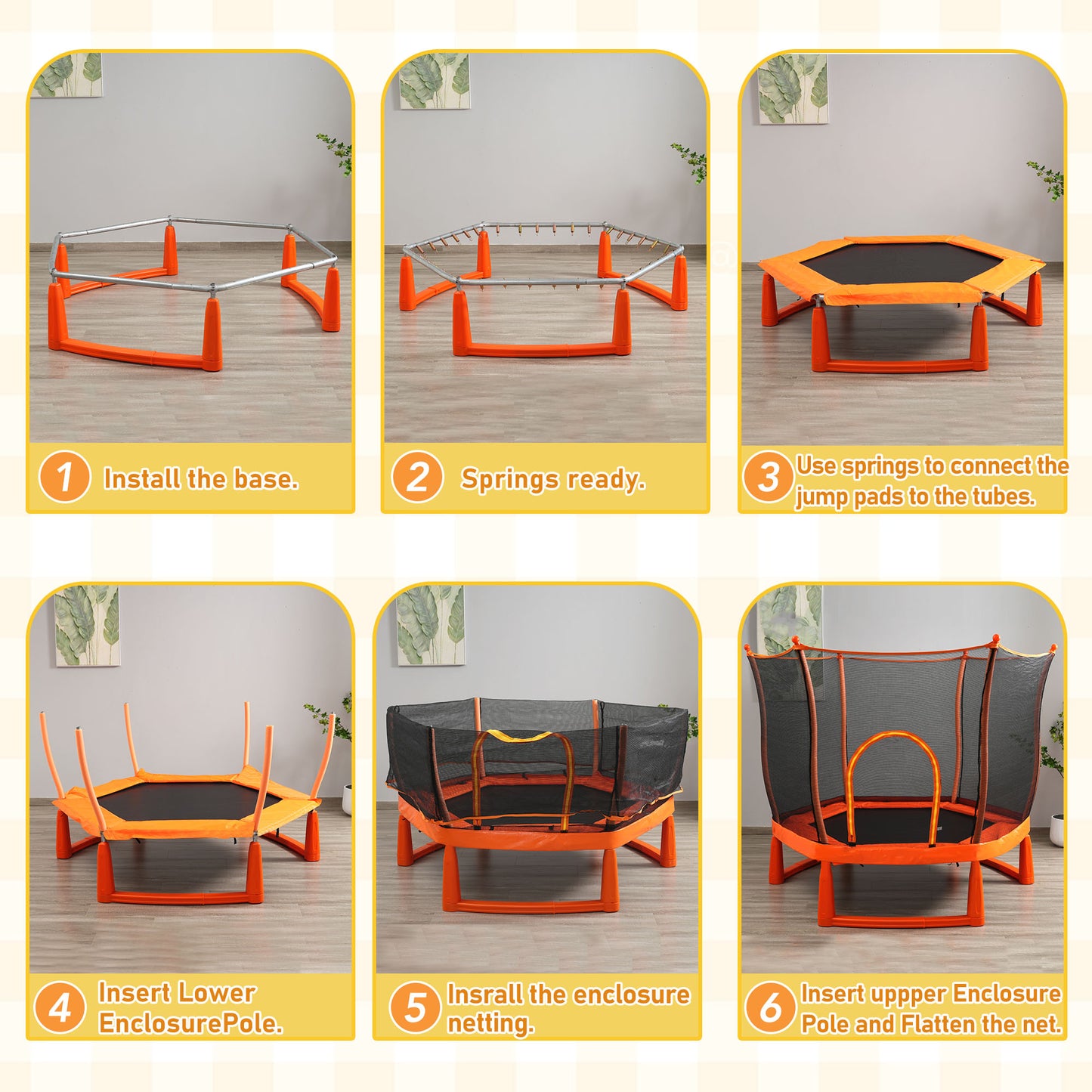 6FT Outdoor & Indoor Toddler Trampoline with Enclosure Net, Ocean Balls and Pit Balls Included, Entertainment Lotus Trampoline for Backyard, Patio, Easy Assembly, Orange