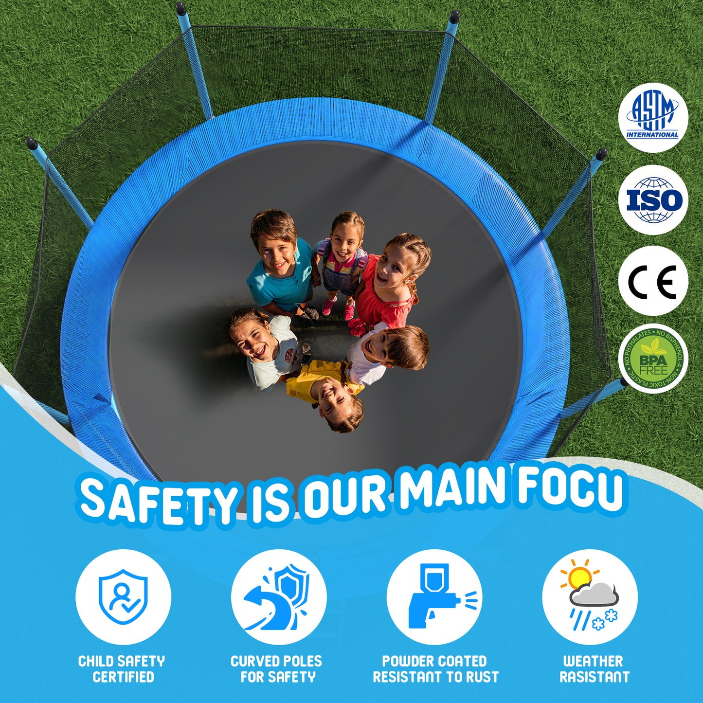 10FT Outdoor Trampoline with Safety Enclosure Net, Reinforced Type Rebounder Trampoline, Recreational Trampoline with Basketball Hoop for Backyard, Patio, Kids Trampoline for Boys&Girls