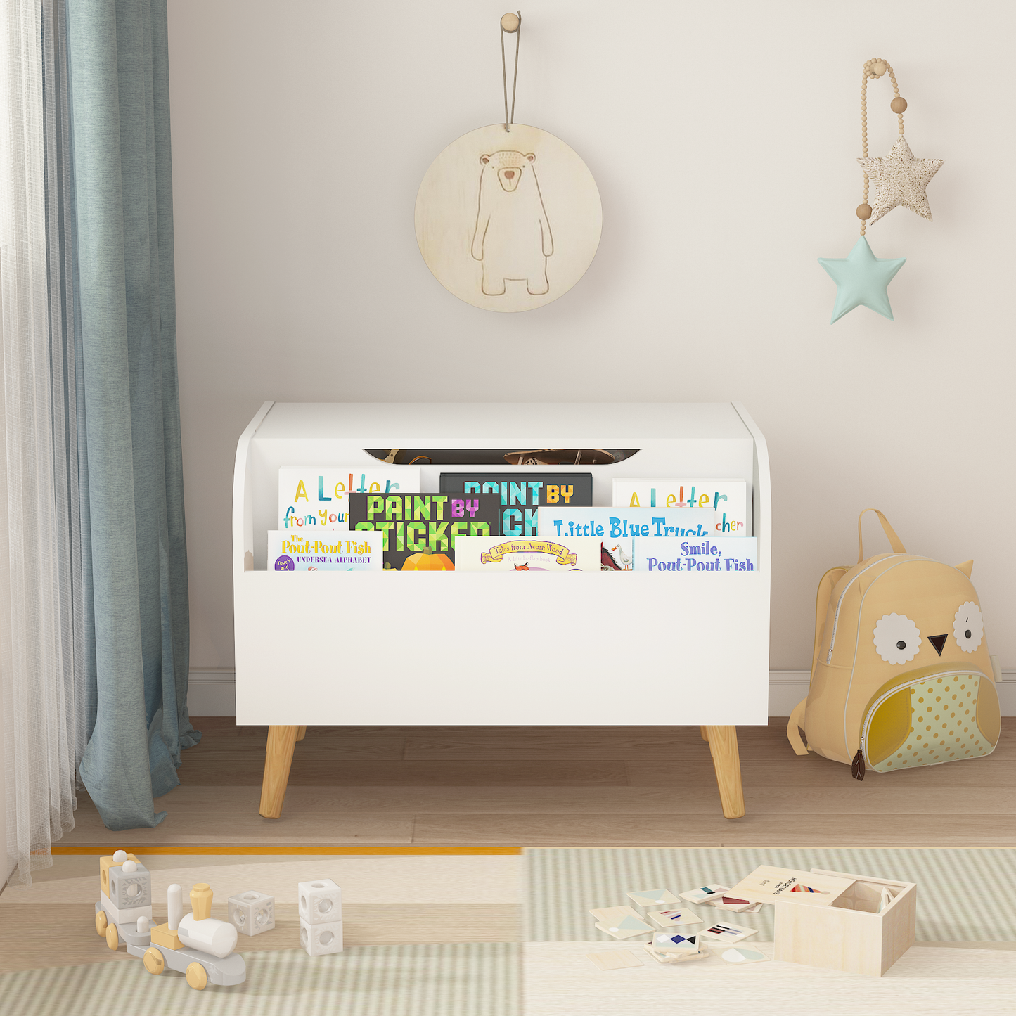 Kids Toy Chest for Boys and Girls, SHINPT Kids Toy Storage, Wooden Toy Box Storage with Lid, White Toy Box with Safety Hinges, Toy Chest Bench for Bedroom, Stylish Storage Organizer for Toys