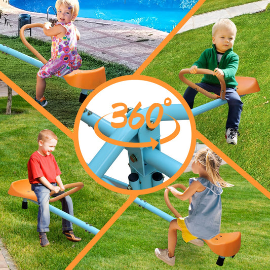 4in1 Kids Seesaw, Spinning Teeter Totter for Kids Age 3-10, 360 Degrees Rotating Kids Outdoor Playground Equipment for Lawn, Backyard, Playground Gifts, Party, Toy Gifts for Boys and Girls