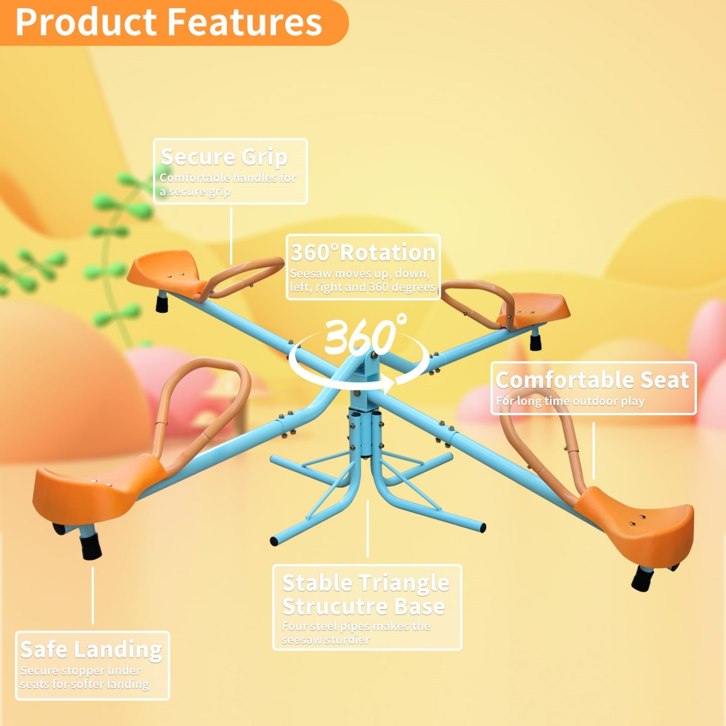 4in1 Kids Seesaw, Spinning Teeter Totter for Kids Age 3-10, 360 Degrees Rotating Kids Outdoor Playground Equipment for Lawn, Backyard, Playground Gifts, Party, Toy Gifts for Boys and Girls