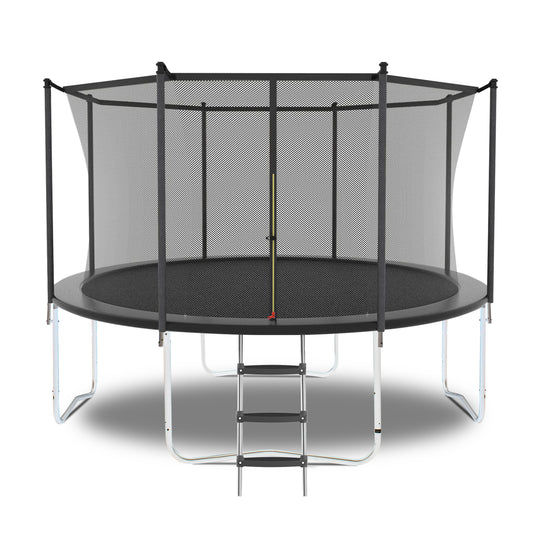 8FT 10FT 14FT 16FT Outdoor Trampoline with Enclosure Net and Ladder, Recreational Trampolines for Kids and Adults, Heavy Duty Jumping Mat and Spring Cover Padding, ASTM Approval