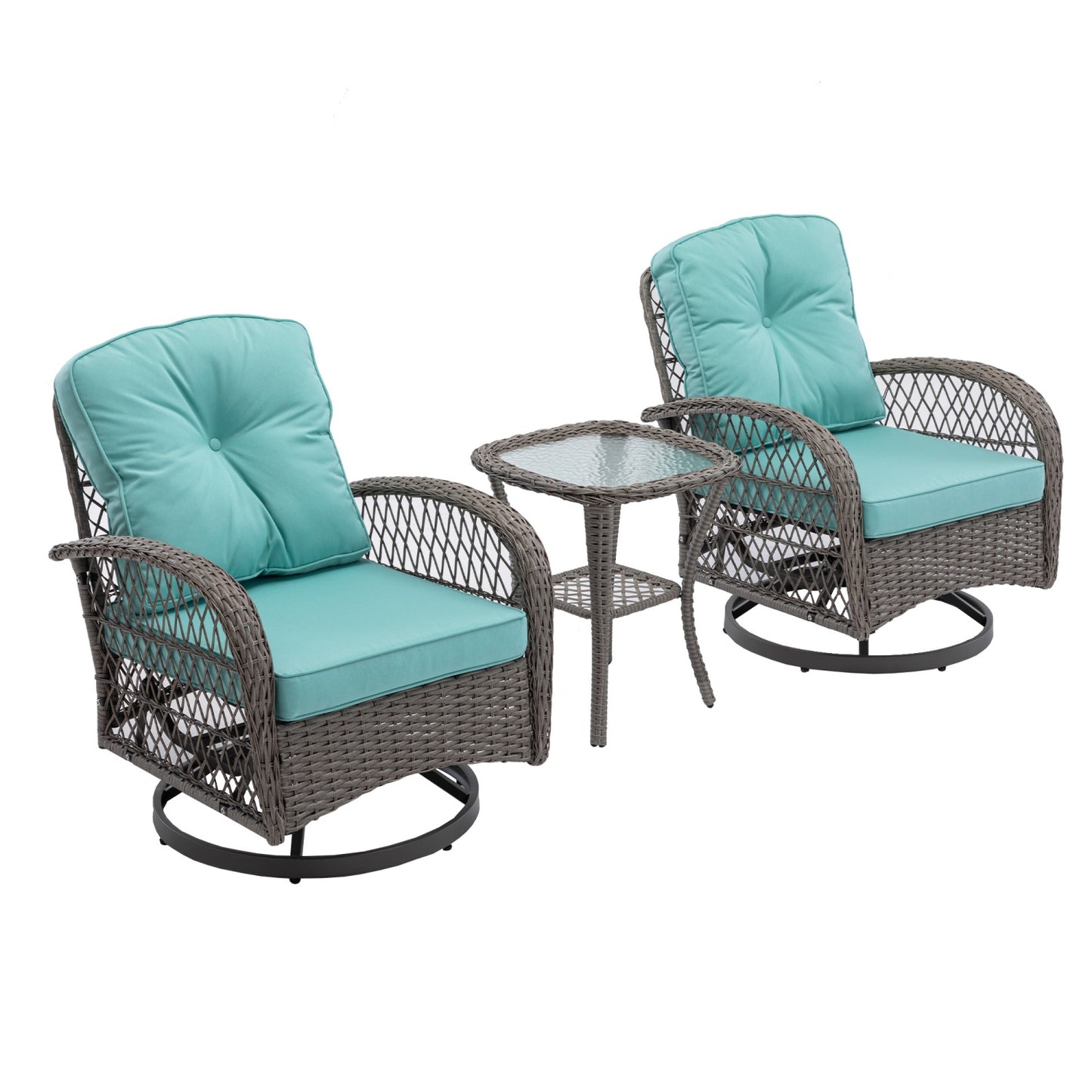 Patio Wicker Chairs Swivel Rocker Set of 2, SHINPT 3PCS Outdoor Glider Chair with Table Set, Overstuffed Washable Cushions, Wicker Rocking Chairs for Outdoors, Porch, Balcony, Deck, Yard