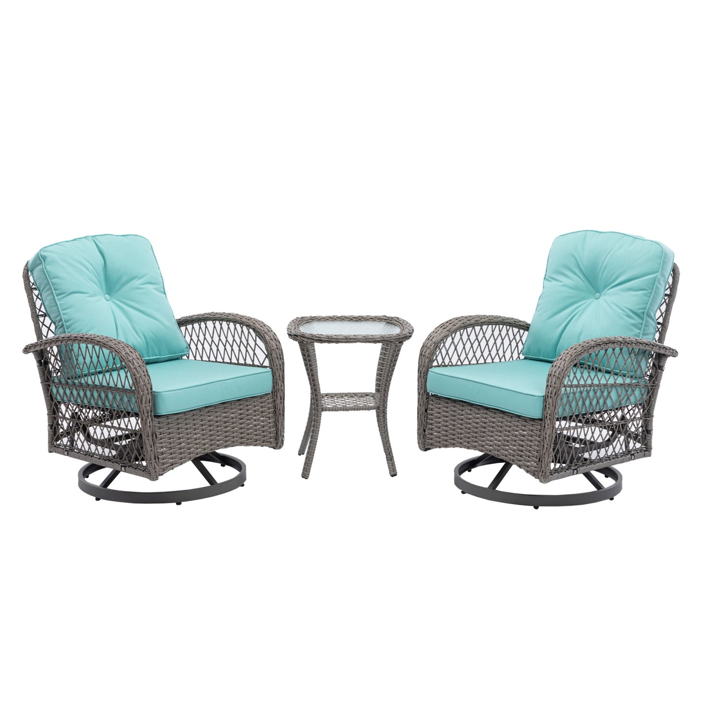 Patio Wicker Chairs Swivel Rocker Set of 2, SHINPT 3PCS Outdoor Glider Chair with Table Set, Overstuffed Washable Cushions, Wicker Rocking Chairs for Outdoors, Porch, Balcony, Deck, Yard