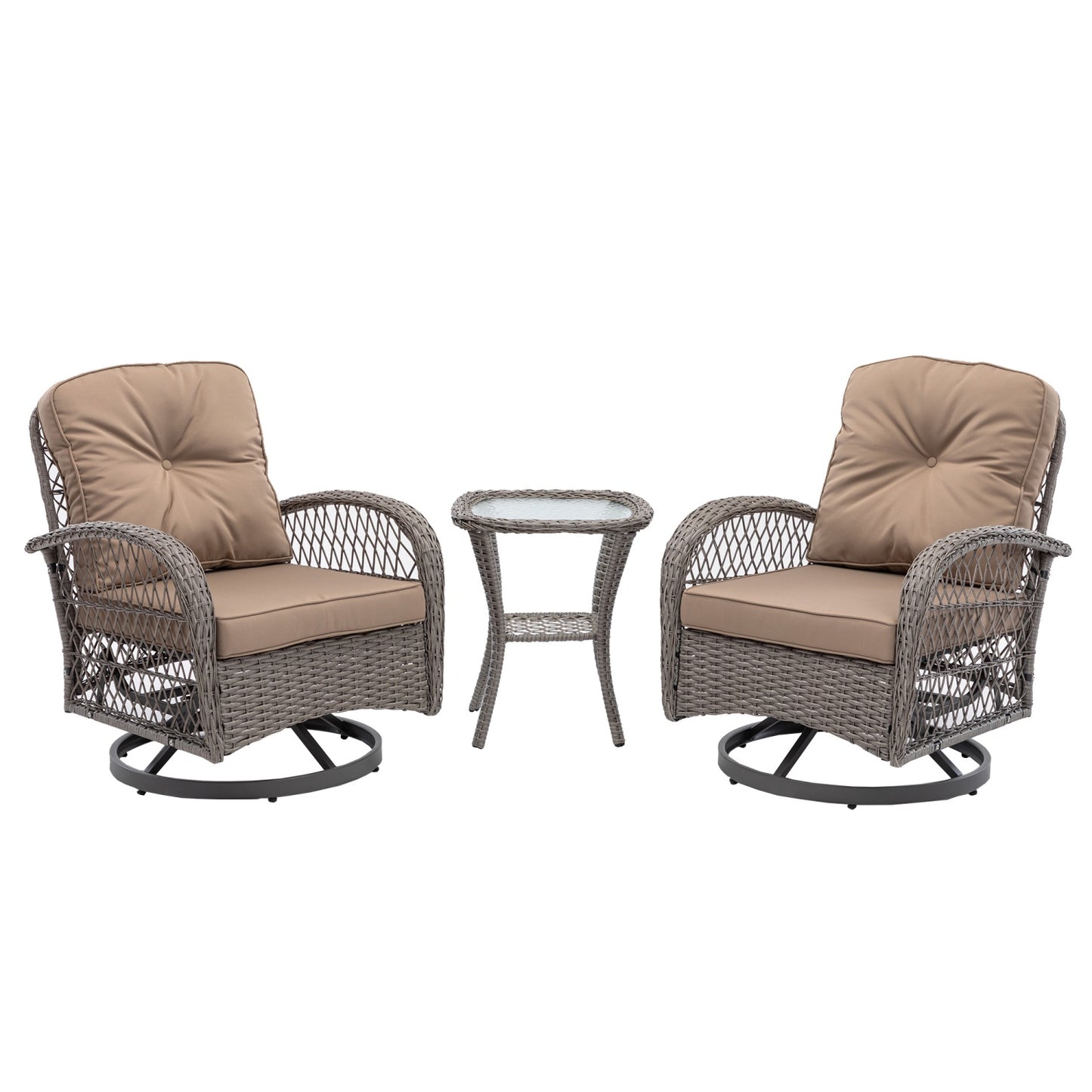 Patio Wicker Chairs Swivel Rocker Set of 2, SHINPT 3PCS Outdoor Glider Chair with Table Set, Overstuffed Washable Cushions, Wicker Rocking Chairs for Outdoors, Porch, Balcony, Deck, Yard