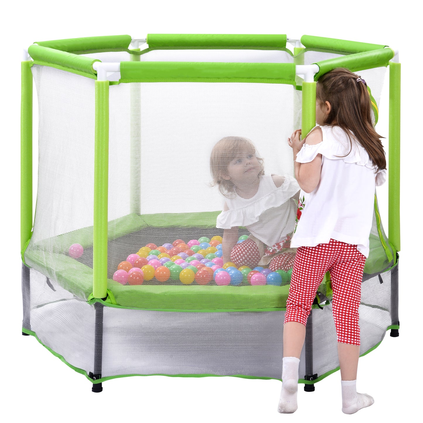 55'' Toddlers Trampoline with Safety Enclosure Net and Ocean Balls, Indoor Outdoor Mini Trampoline for Kids Age2-9, Entertainment Trampoline for Backyard, Patio