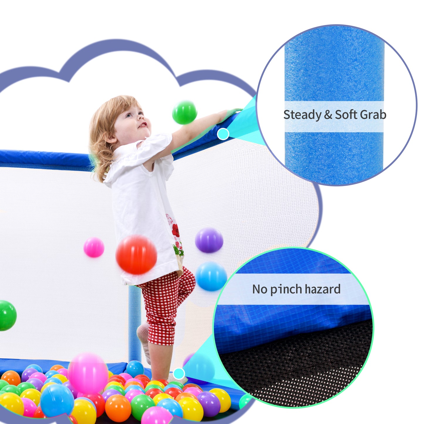 55'' Toddlers Trampoline with Safety Enclosure Net and Ocean Balls, Indoor Outdoor Mini Trampoline for Kids Age2-9, Entertainment Trampoline for Backyard, Patio