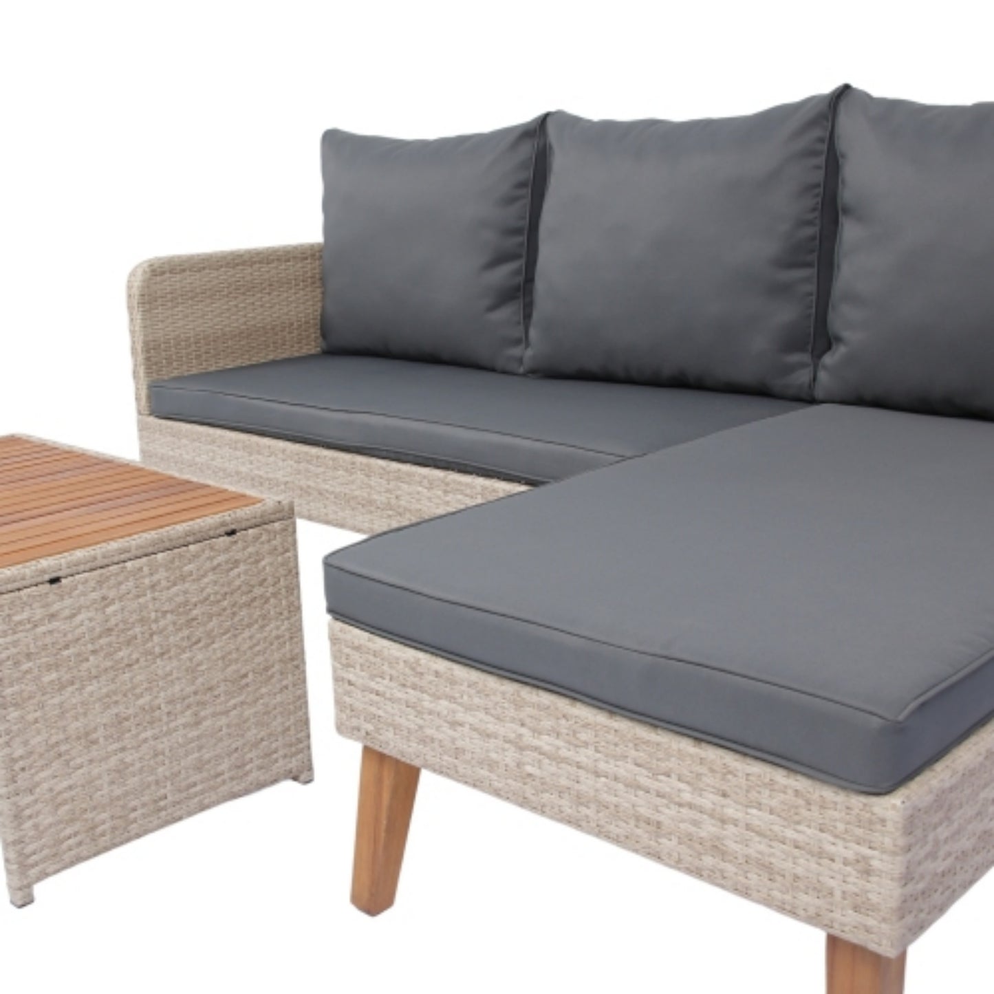 Outdoor Patio Furniture Sets, Wicker Patio Sectional Sets 3-Piece, All Weather Wicker Rattan Patio Seating L-Shaped Sofas with Wicker Coffee Table and Cushion, Dark Grey