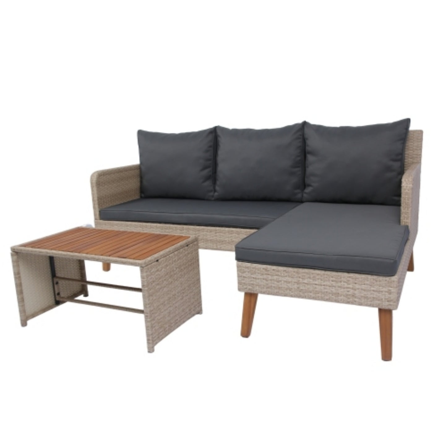 Outdoor Patio Furniture Sets, Wicker Patio Sectional Sets 3-Piece, All Weather Wicker Rattan Patio Seating L-Shaped Sofas with Wicker Coffee Table and Cushion, Dark Grey
