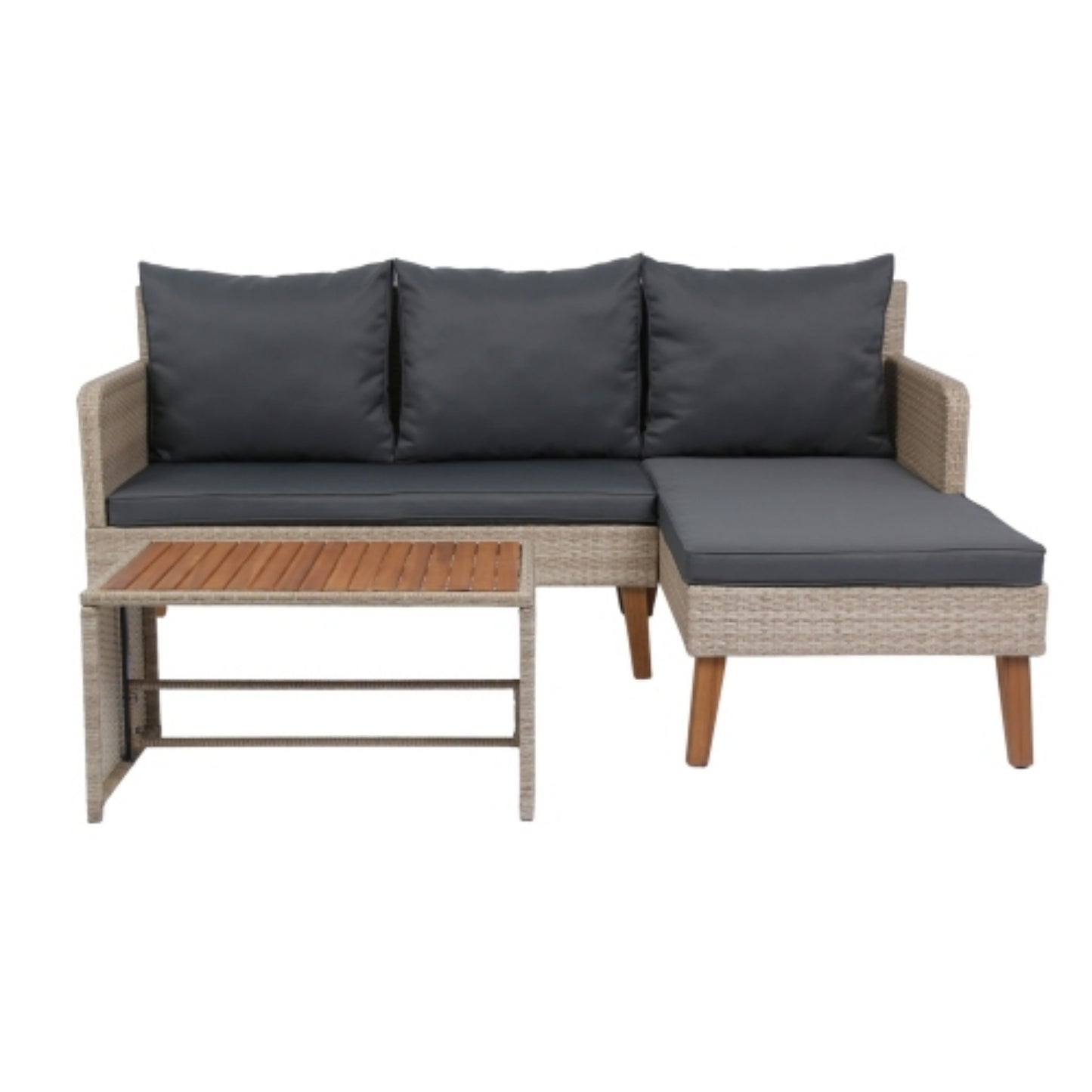 Outdoor Patio Furniture Sets, Wicker Patio Sectional Sets 3-Piece, All Weather Wicker Rattan Patio Seating L-Shaped Sofas with Wicker Coffee Table and Cushion, Dark Grey