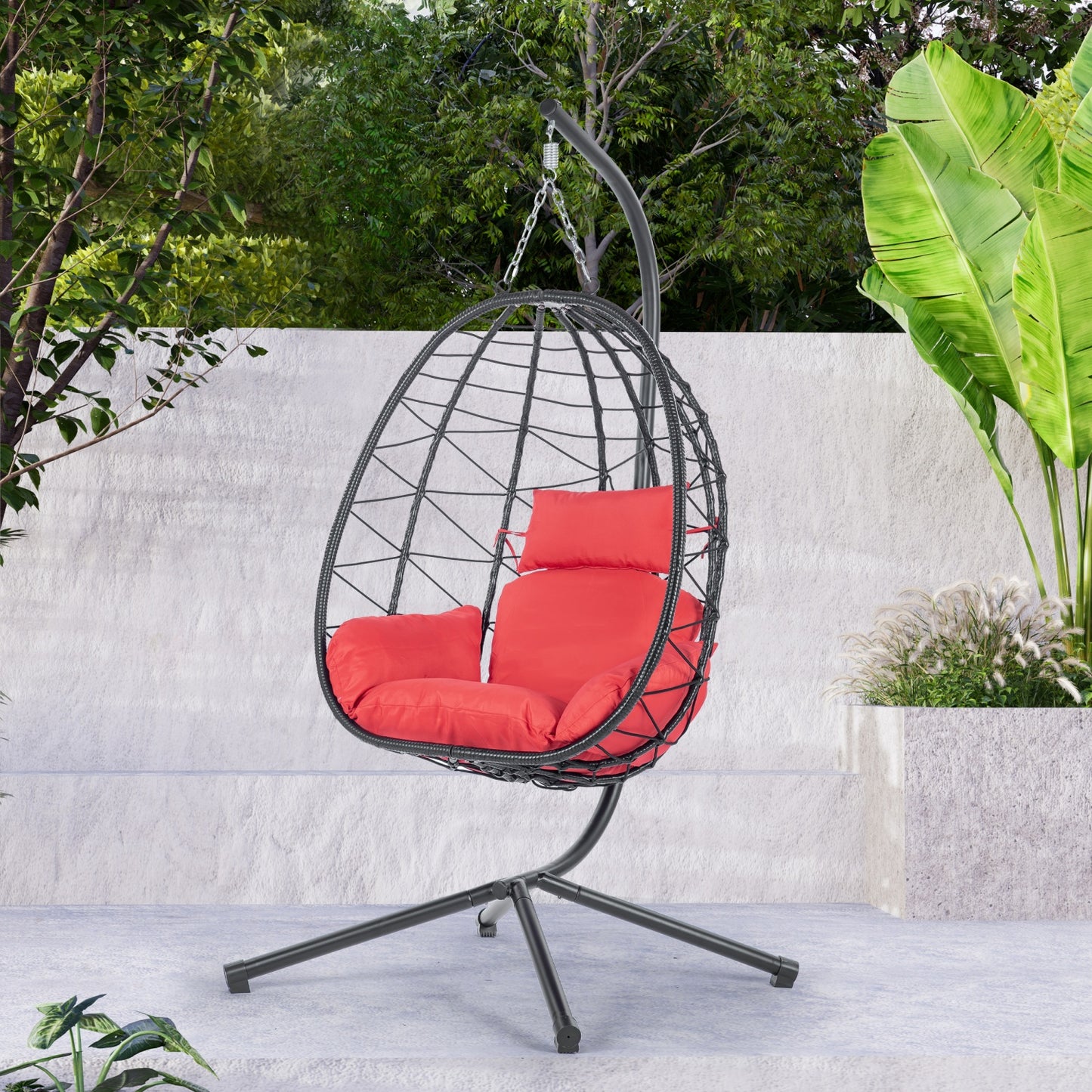 Egg Chair with Stand, SHINPT Patio Rattan Wicker Hanging Swing Egg Chair with Steel Frame and Soft Cushions, Indoor Outdoor Hammock Egg Chair for Patio, Bedroom, Garden and Balcony, 35Lbs Capacity