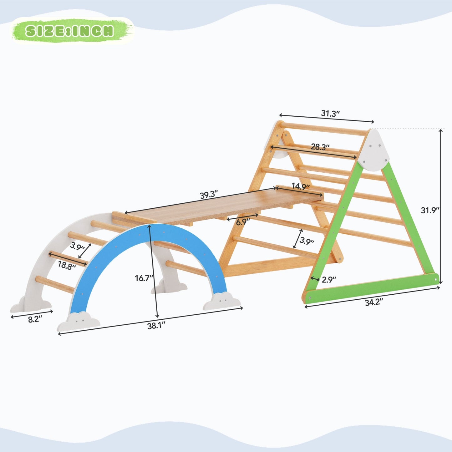 Pikler Triangle Set, SHINPT 5 in 1 Foldable Wooden Montessori Climbing Set with Climbing Triangle, Slide, Triangle Tent, Rock Arch, Ramp & Ladder, Playground Jungle Gym for Toddlers 1-3 Inside