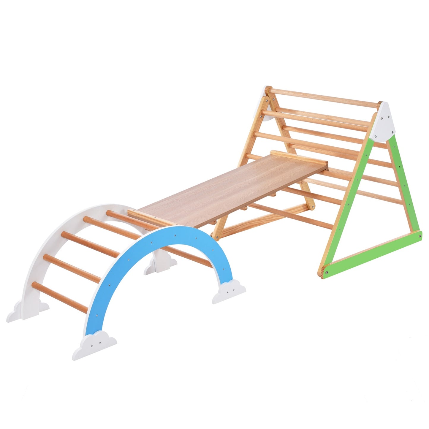 Pikler Triangle Set, SHINPT 5 in 1 Foldable Wooden Montessori Climbing Set with Climbing Triangle, Slide, Triangle Tent, Rock Arch, Ramp & Ladder, Playground Jungle Gym for Toddlers 1-3 Inside