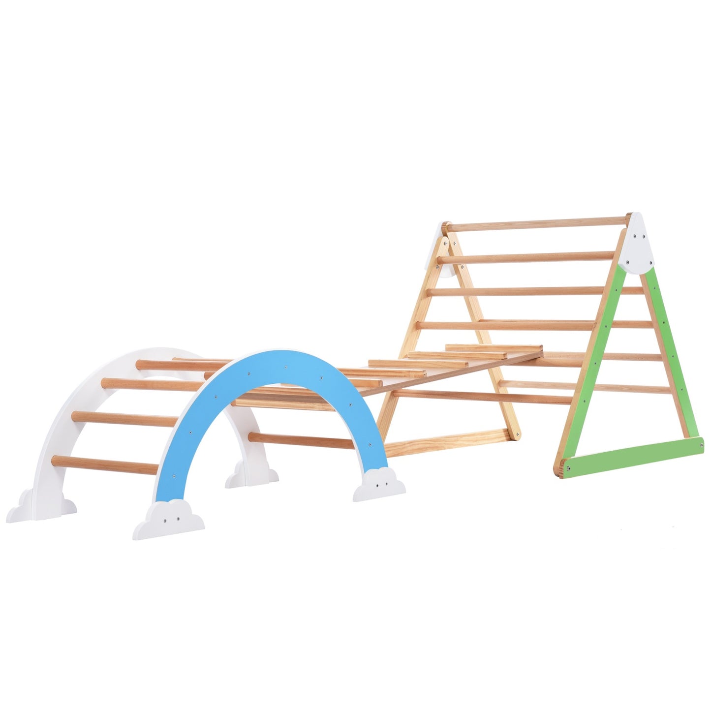 Pikler Triangle Set, SHINPT 5 in 1 Foldable Wooden Montessori Climbing Set with Climbing Triangle, Slide, Triangle Tent, Rock Arch, Ramp & Ladder, Playground Jungle Gym for Toddlers 1-3 Inside