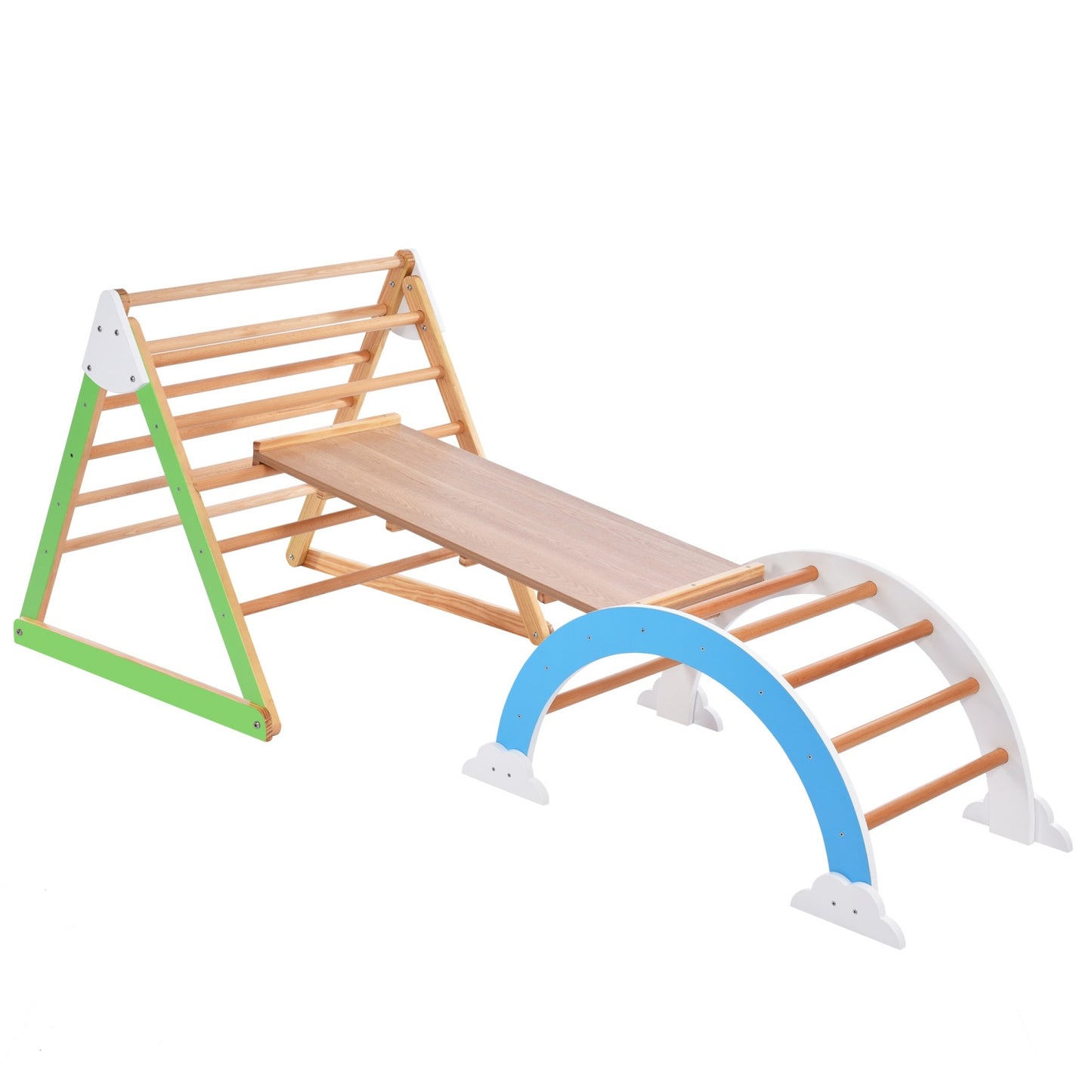 Pikler Triangle Set, SHINPT 5 in 1 Foldable Wooden Montessori Climbing Set with Climbing Triangle, Slide, Triangle Tent, Rock Arch, Ramp & Ladder, Playground Jungle Gym for Toddlers 1-3 Inside