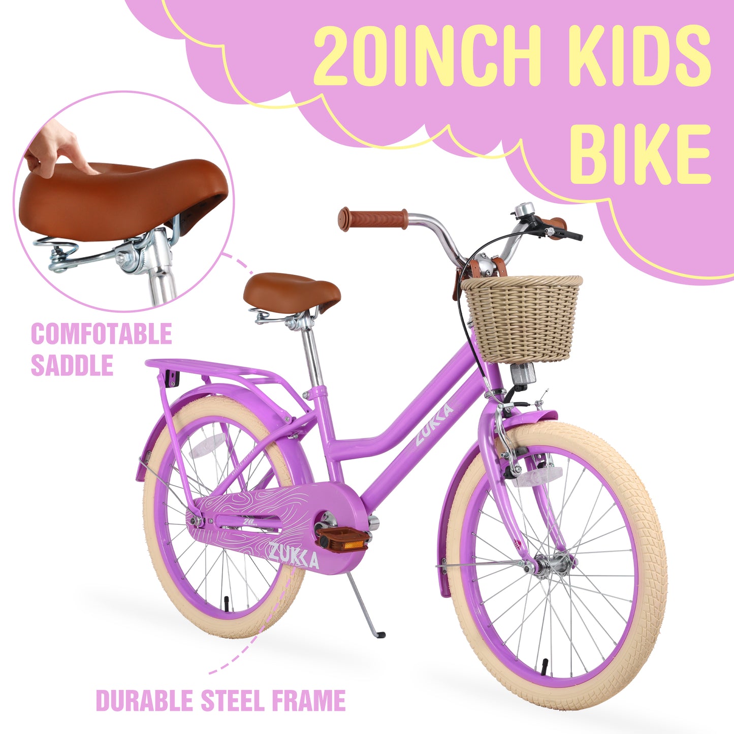 20 Inch Girls Bike for 7-10 Years Old Kids, SHINPT Kids Bicycle with Basket & Lightweight, Comfortable City Bikes with Rear Rack and Basket, Pink